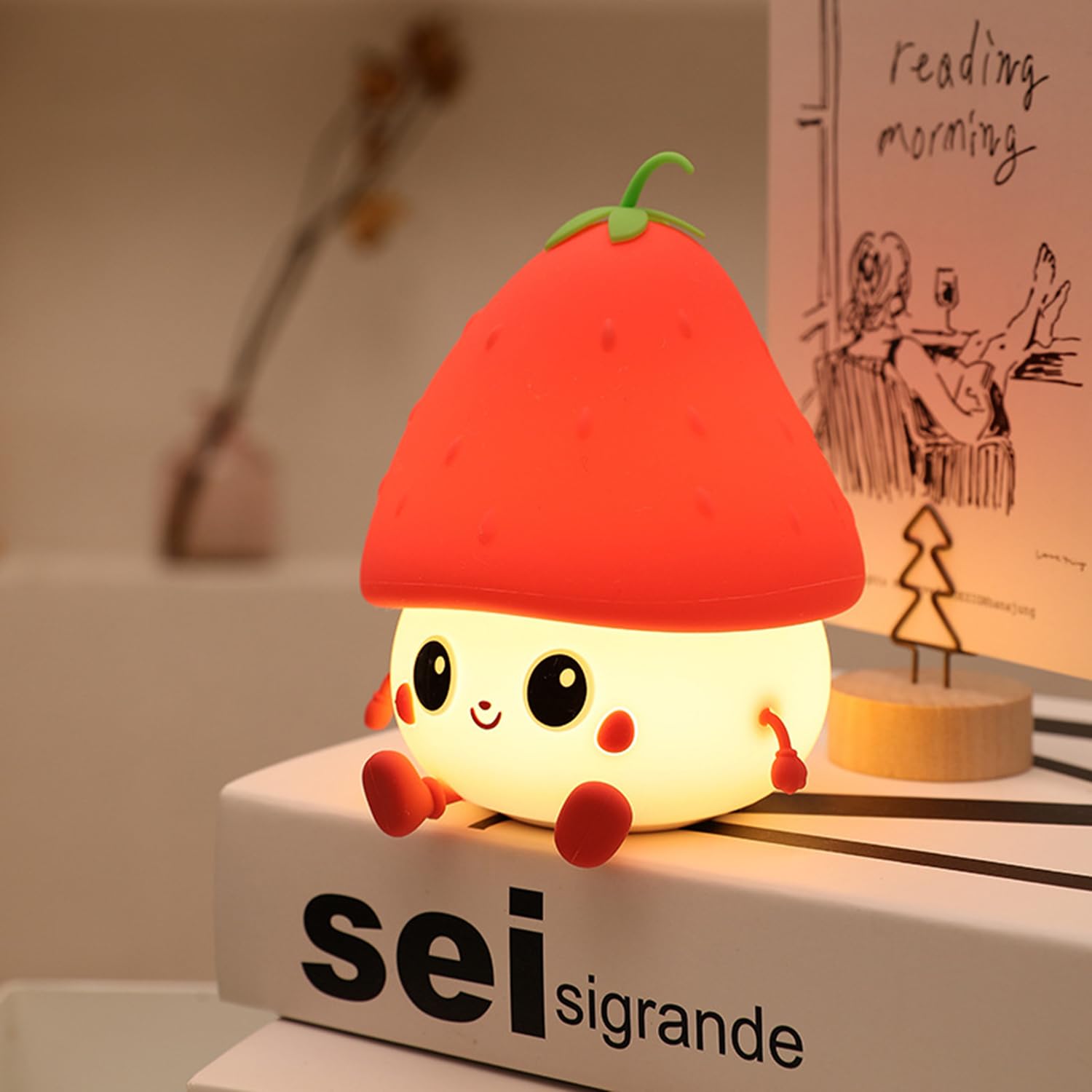 Ipalmay Luce Notturna A Forma Di Fragola - Lampada Ricaricabile USB Per Bambini Con 2 Luminosità E Timer