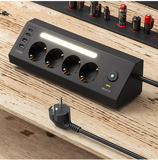 SMAYLİNG Akım Korumalı Çoklu Priz | 4 Priz Girişi + 2 USB-C + 2 USB-A Çıkışı | 2 Metre Kablo | LED Işıklı | Hızlı Şarj ve Güvenli Kullanım