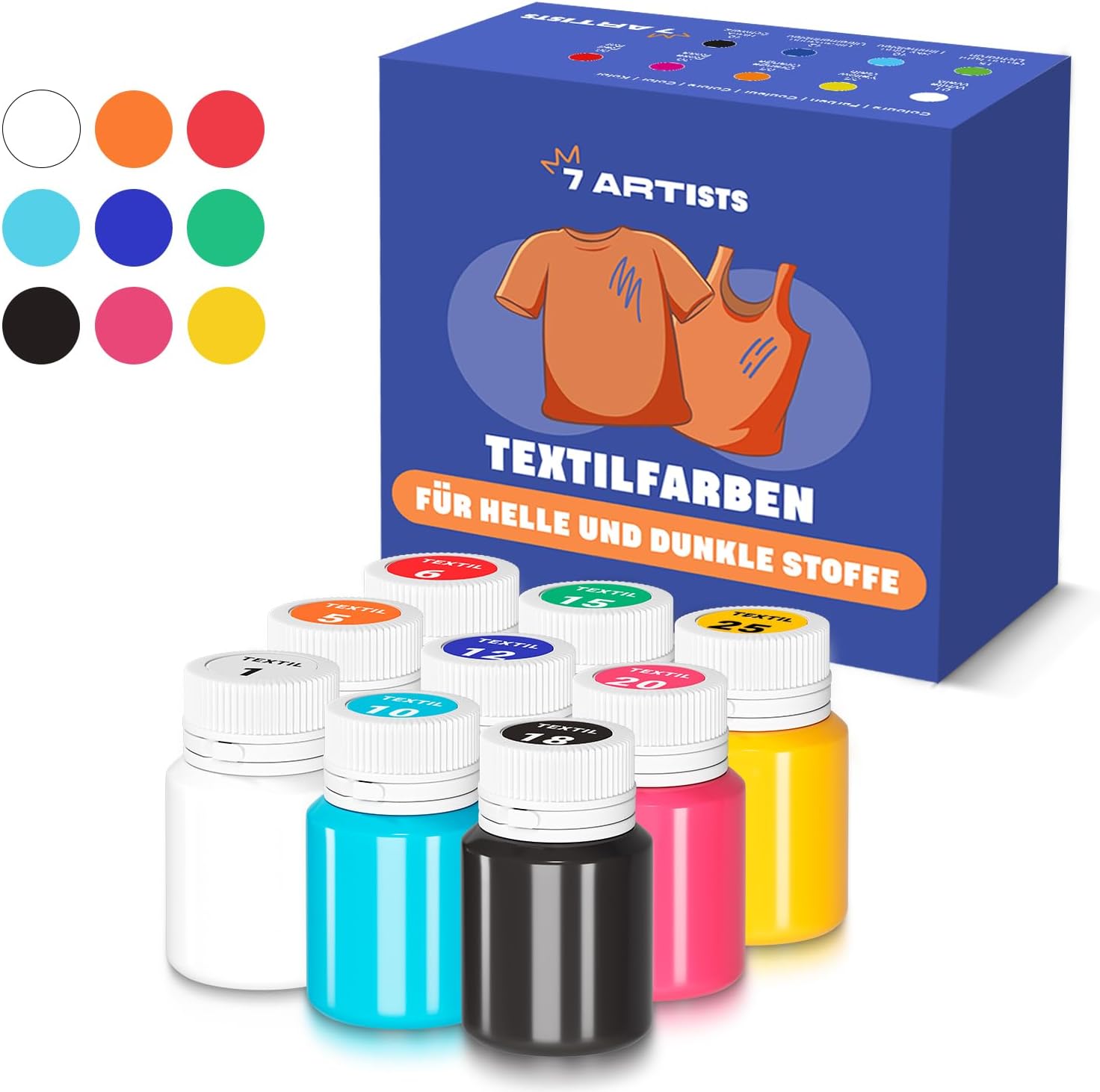 Fabric Paint Set 9 x 20 ml – Permanent Textile Paints for Clothes, Shoes & Denim | Water Based Jeans, Leather & Sneaker Paint | Washable Non-Toxic Fabric Dye for Cotton & Synthetic Fabrics