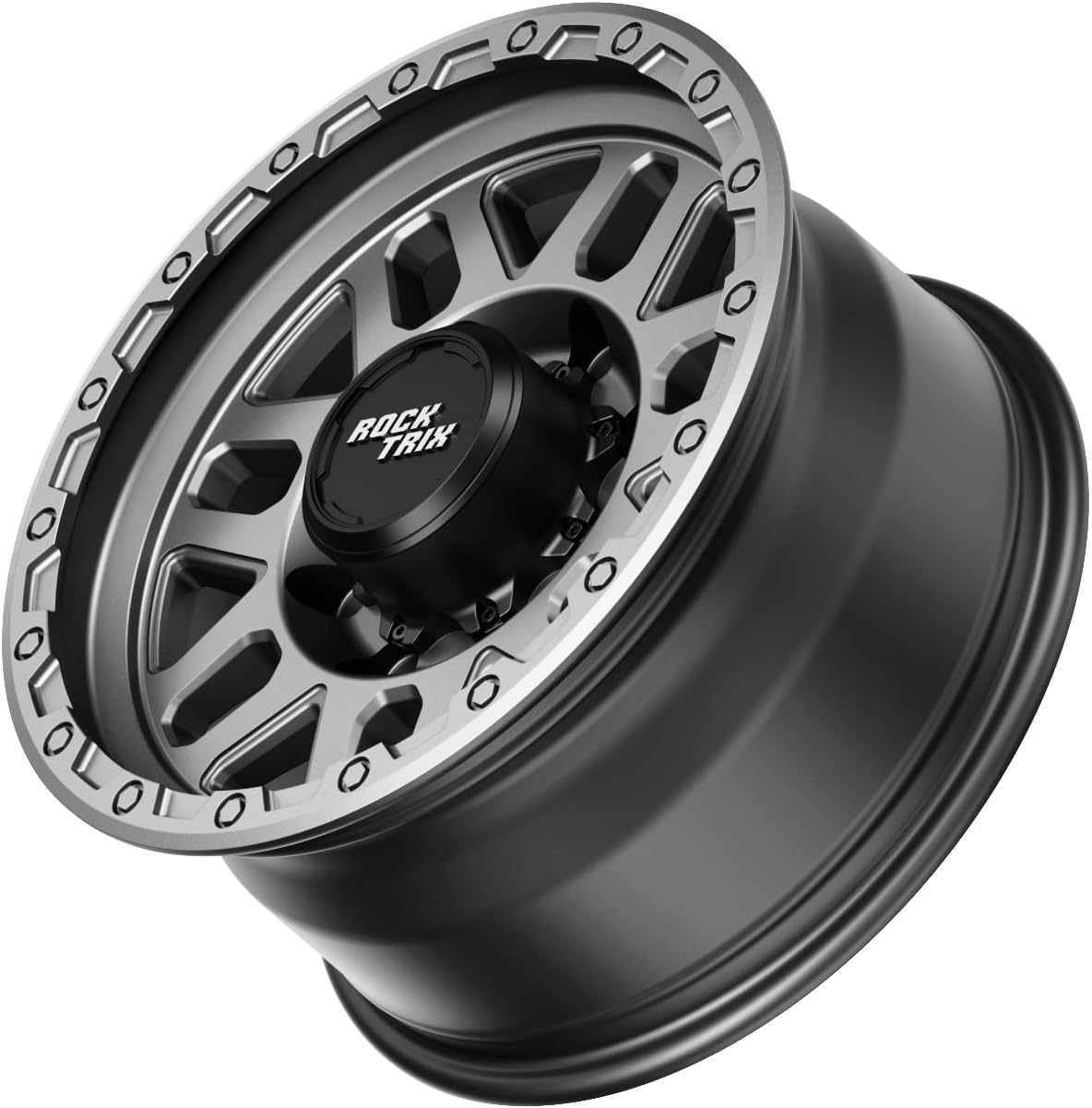 RockTrix RT110 17 inch Wheel Compatible with Chevrolet Silverado 2500 HD Chevy 3500HD, Also fits GMC Sierra 2500 3500 HD, 17x8.5 Rims, 8x180 PCD 0mm Offset, Matte Gunmetal Off-Road Wheel