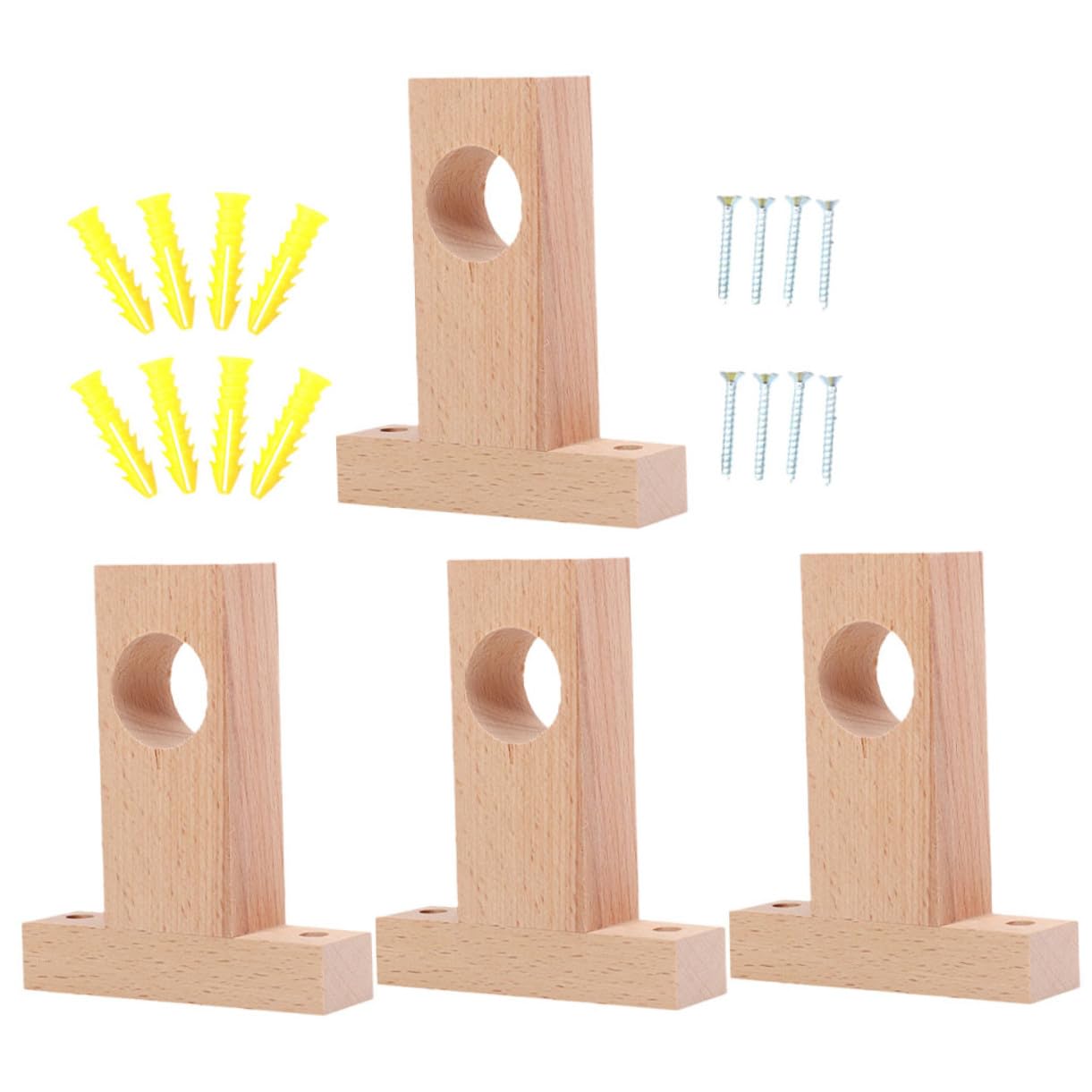 Supporto per Bastoni da Tende in Legno Beige 4 Pezzi, Resistente e Facile da Installare, per Camera da Letto e Studio