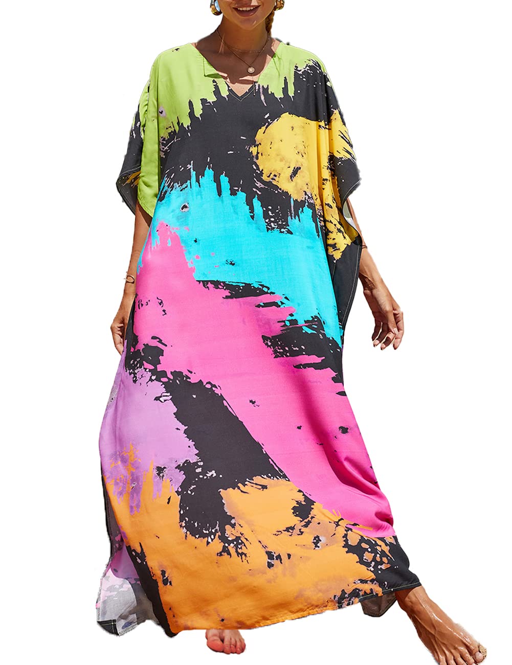 Tyidalin Kaftan Vestido Maxi Largo Playa Mujer Boho Verano Estampado Camisolas y Pareos Bohemio Kimono Túnica