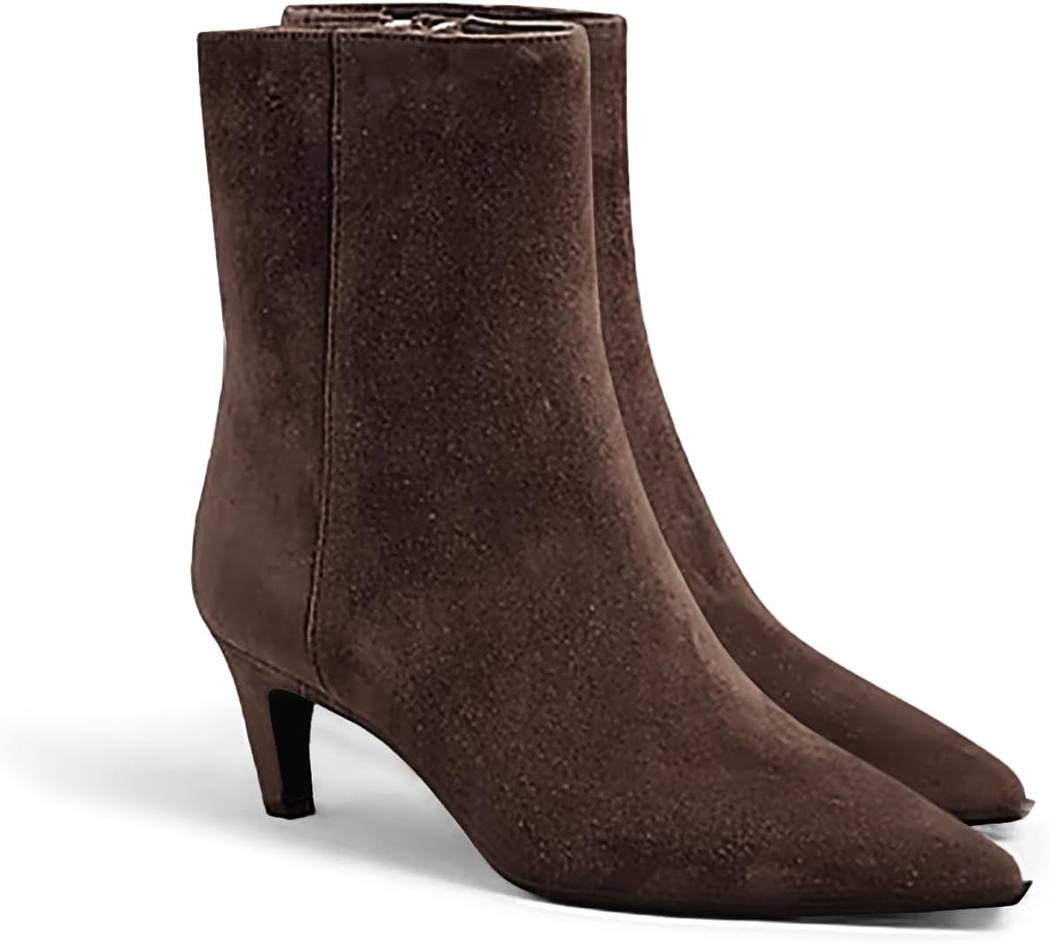 Coutgo Ankle Boots for Women Kitten Low Heel Pointed Toe Booties Side Zipper Fall Shoes