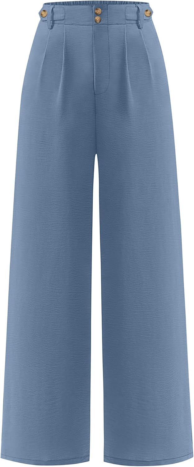 ANRABESS Womens Wide Leg High Waisted Pants 2026 Summer Button Pleated Work Dress Pants Trousers Business Casual Outfits