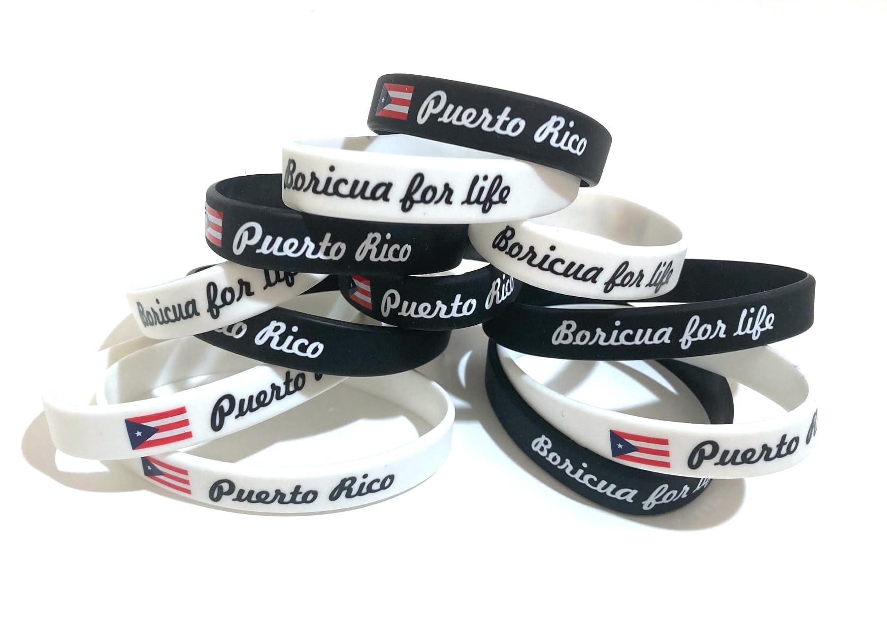 Puerto Rico Flag Silicone Wristbands Unisex Puerto Rican Boricua style - Wholesale 12-Pack for Family Events, Gifts, and More one size fits alll