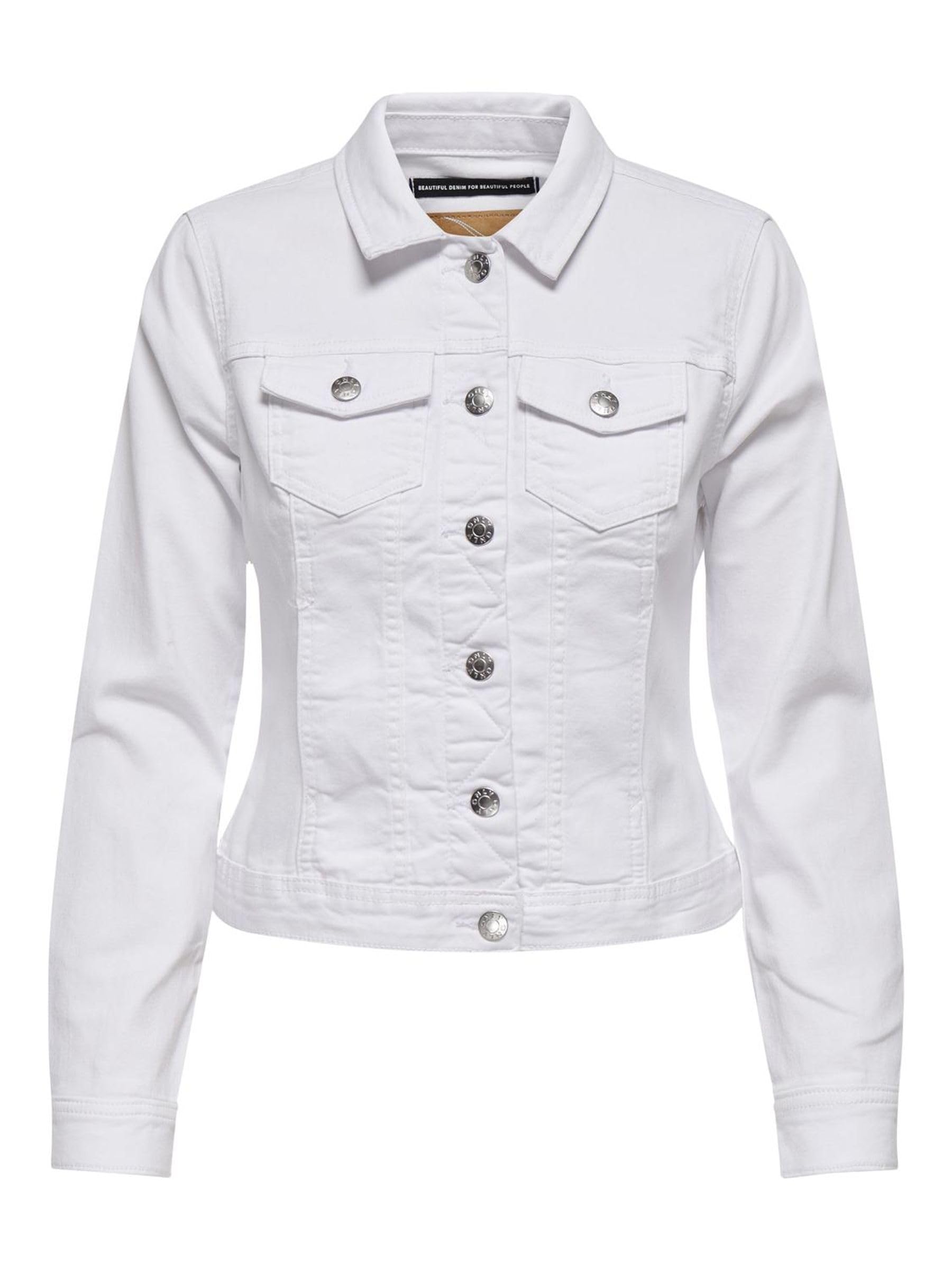 ONLY Damen Jeansjacke ONLWonder Life Übergangsjacke mit Knopfleiste 15243147 White L
