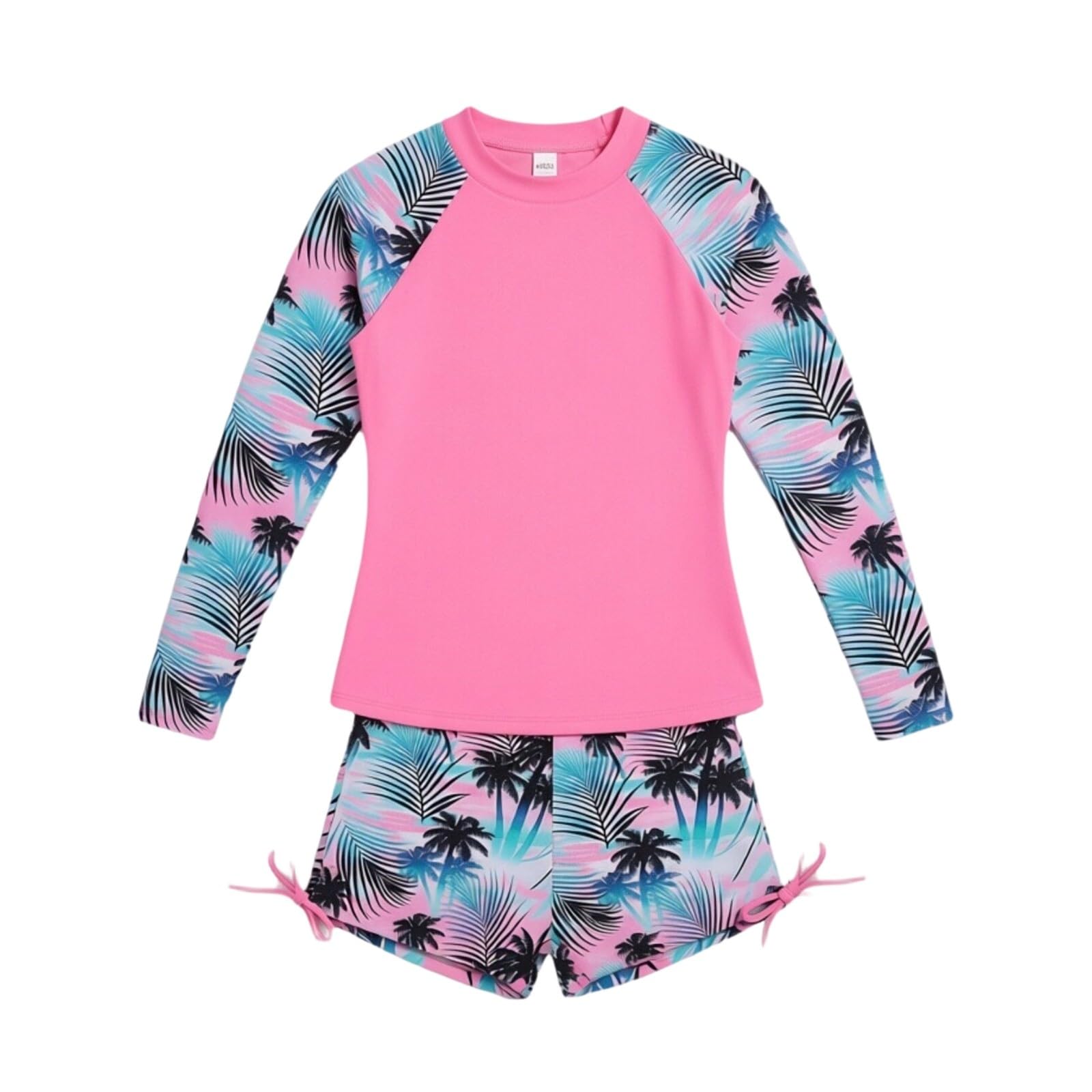 UV Badeanzug Mädchen, Langarm Kinder UV Badebekleidung Tankini mit Badeshirt & Shorts, Teenager Schwimmshirt UV Shirt Schwimmanzug für 6-14 Jahre