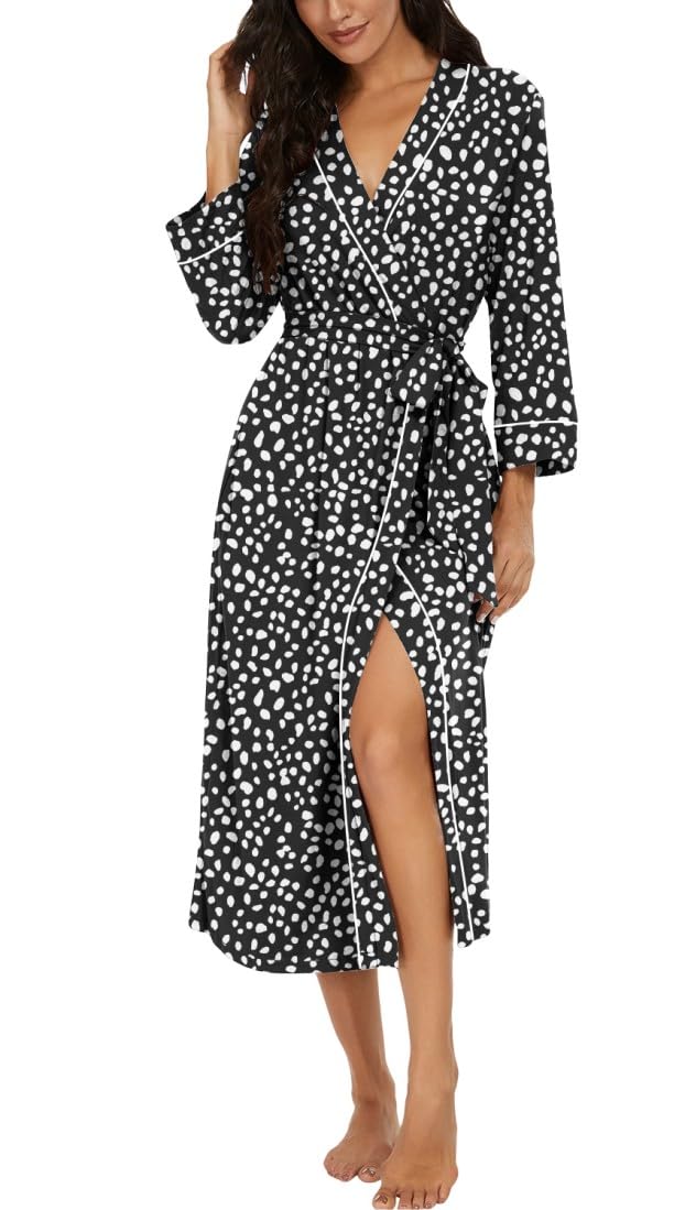 PrinStory Women Dressing Gowns Causal Kimono Robes Long Bathrobe Soft Womens 3/4 Sleeve Ladies Loungewear — view 8