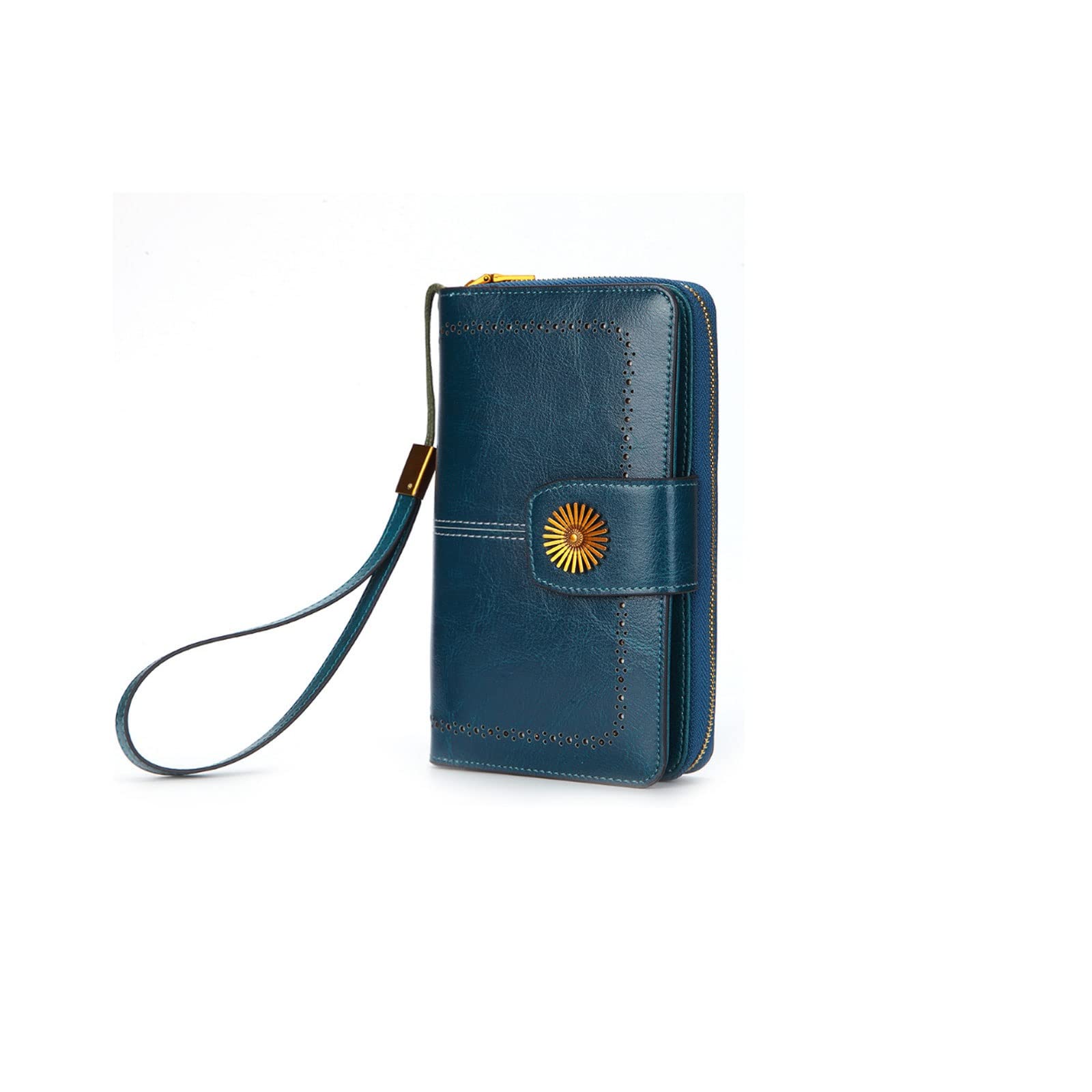 Portmonetki dla kobiet portfel damski wosk olejny skóra długi zamek kopertówka torebka damska wielofunkcyjne torby na telefon etui na dowód osobisty portmonetka na monety, Jeden kolor, Jeden