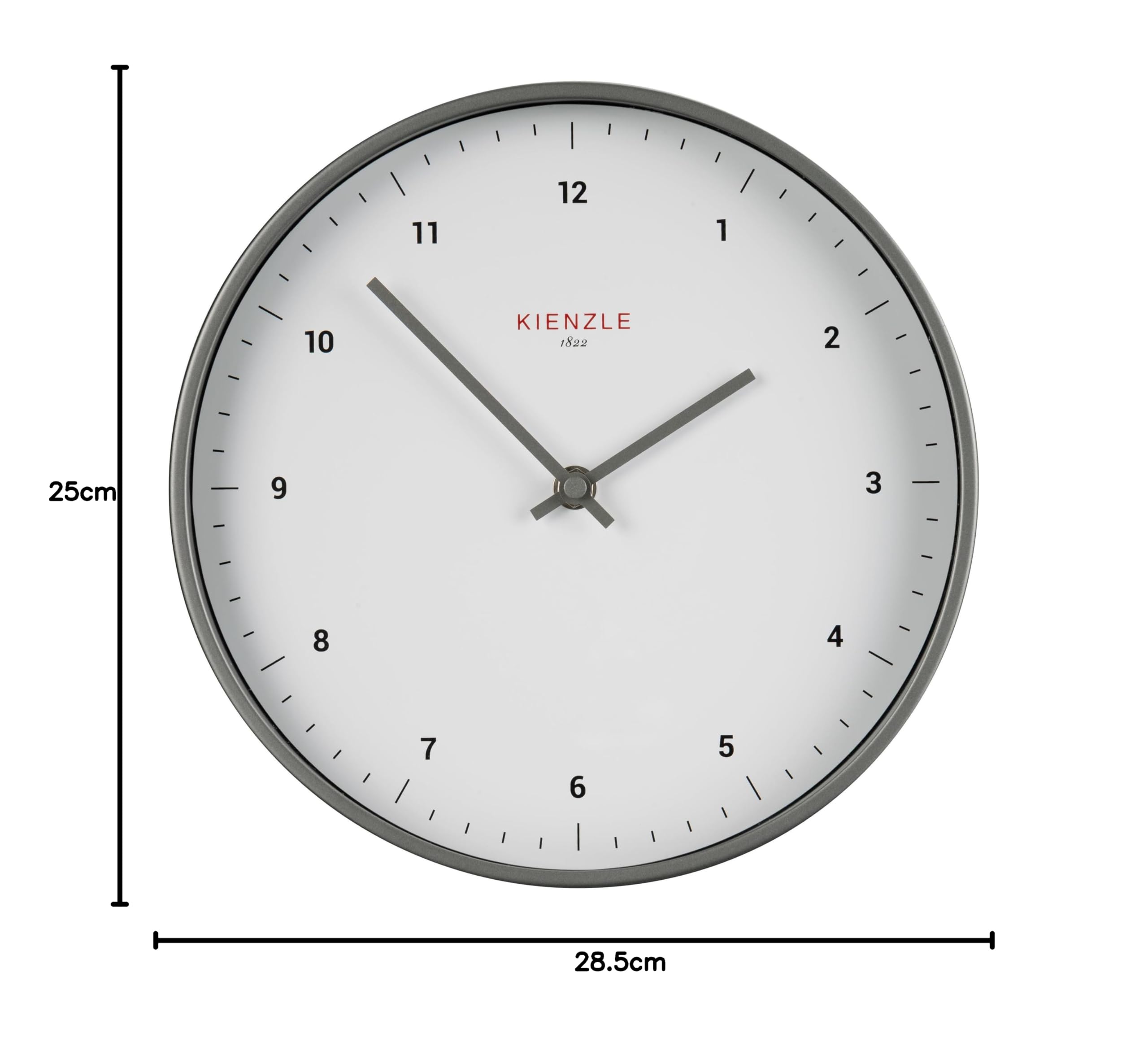 Kienzle Funkwanduhr 25 cm mit DCF-Signal, geräuschlos, Stahlrahmen, batteriebetrieben