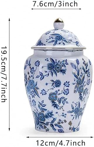 Miniatura 3 de Magcolor Juego de 2 tarros decorativos creativos de jengibre de cerámica azul y blanco con tapa de 7.7 pulgadas de alto