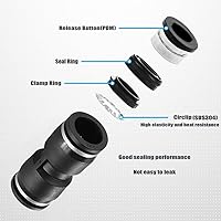 Vista 2 de 10 piezas neumáticas de empuje para conectar accesorios, unión de plástico PBT recto 1/2 "x 1/2" tubo OD conector rápido para el hogar compresor