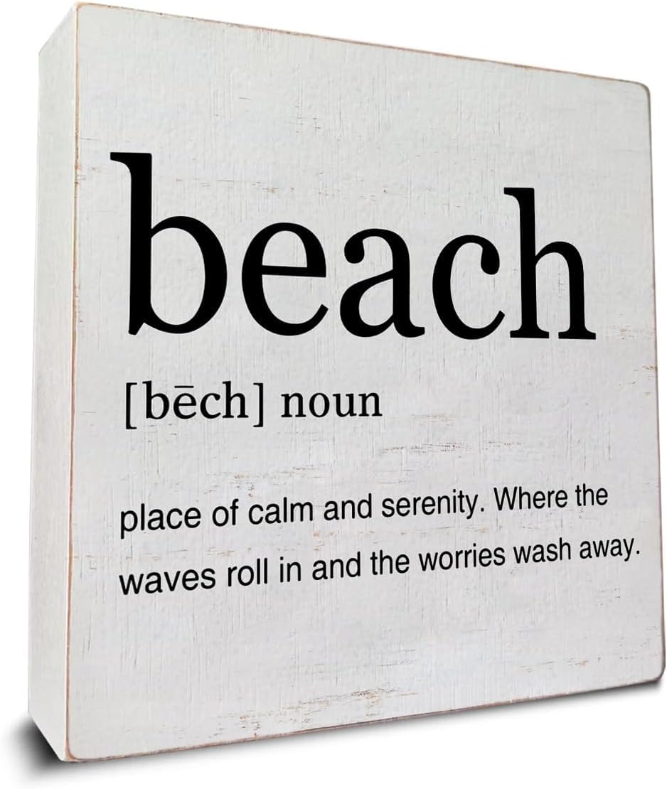 Beach Definition Box Sign 7x7 Inch Wooden Farmhouse Decor