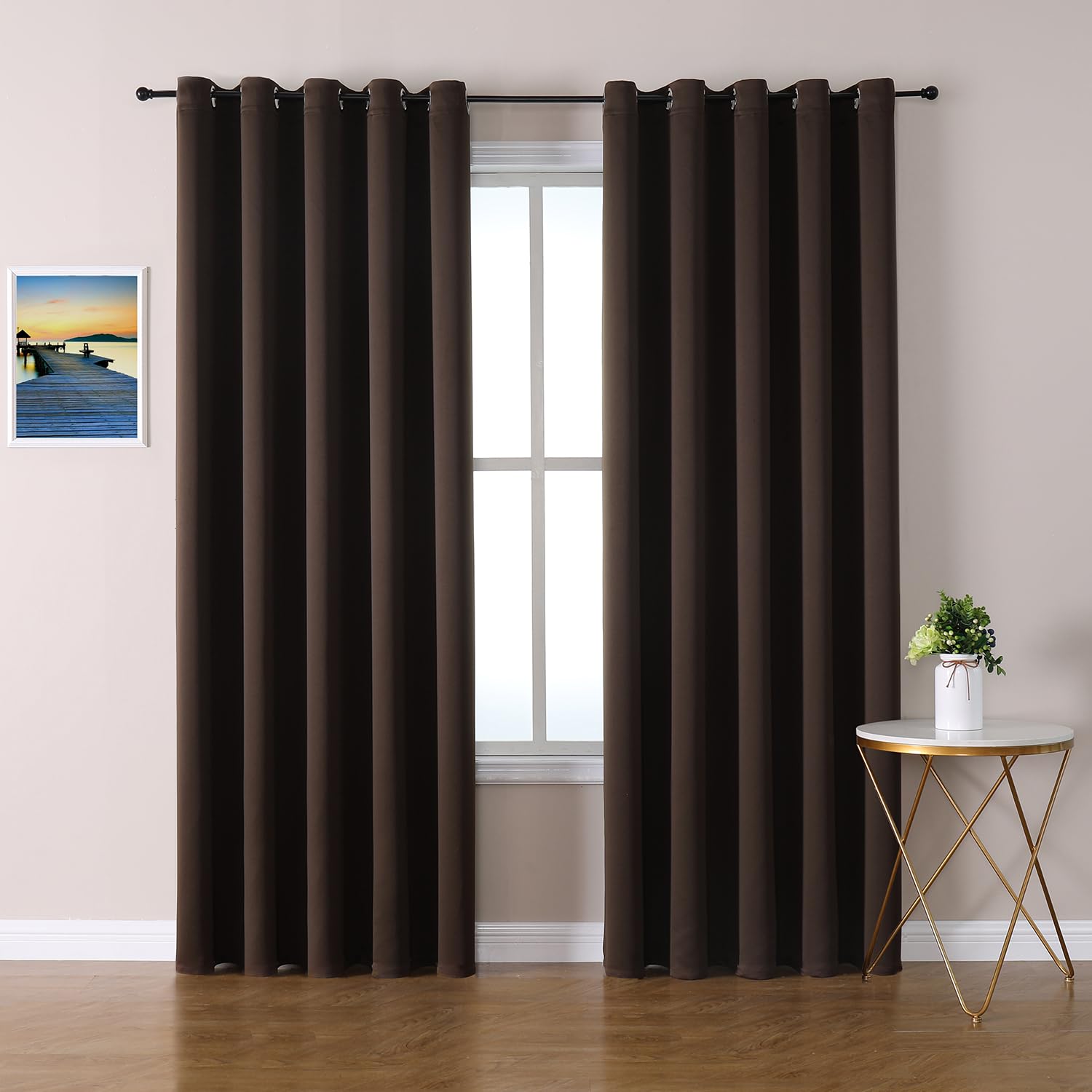 ChrisDowa Brownout Curtains 70 inches Wide for Bedroom - 2 Panels Set Extra Wide Grommet Thermal Insulated Room Darkening Curtains for Living Room (