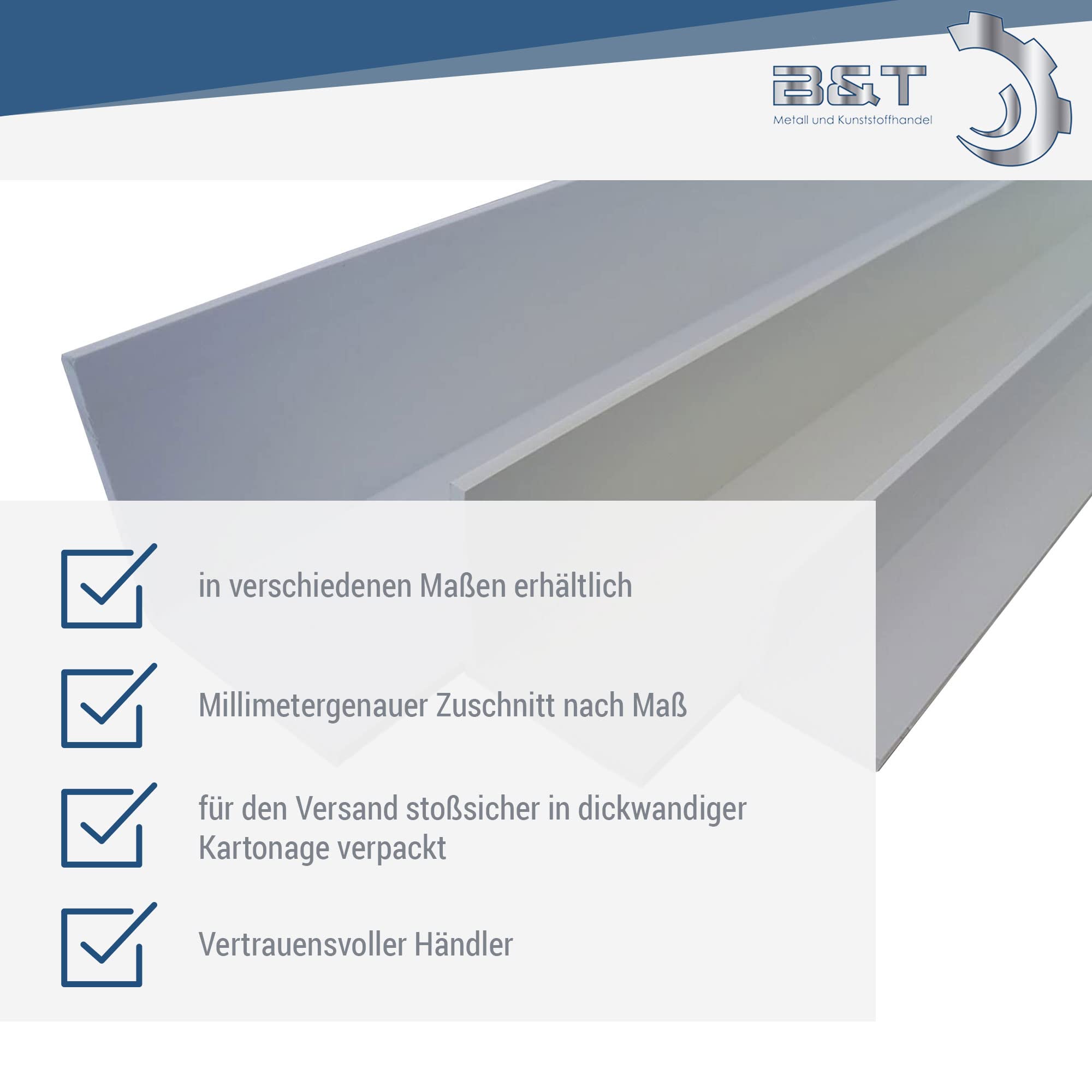 B&T Metall Angolo di plastica rigida, in PVC, bianco, 60 x 40 x 2,5 mm, lunghezza 2 metri