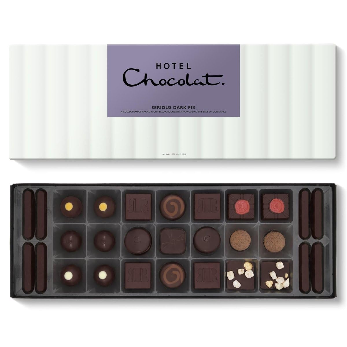 Hotel Chocolat Serious Dark Fix Sleekster - 29 High-Cacao Dark Chocolates, 305g - Suitable for Vegetarians - Chocolate Gifts For Birthday, Thank You, Congratulations, Anniversary