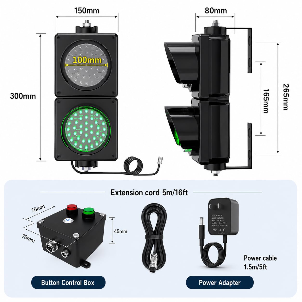 Światło drogowe montowane na ścianie, światło stopu, 10 cm, LED, czerwone, zielone, z przełącznikiem sterującym, do załadunku, do użytku na zewnątrz