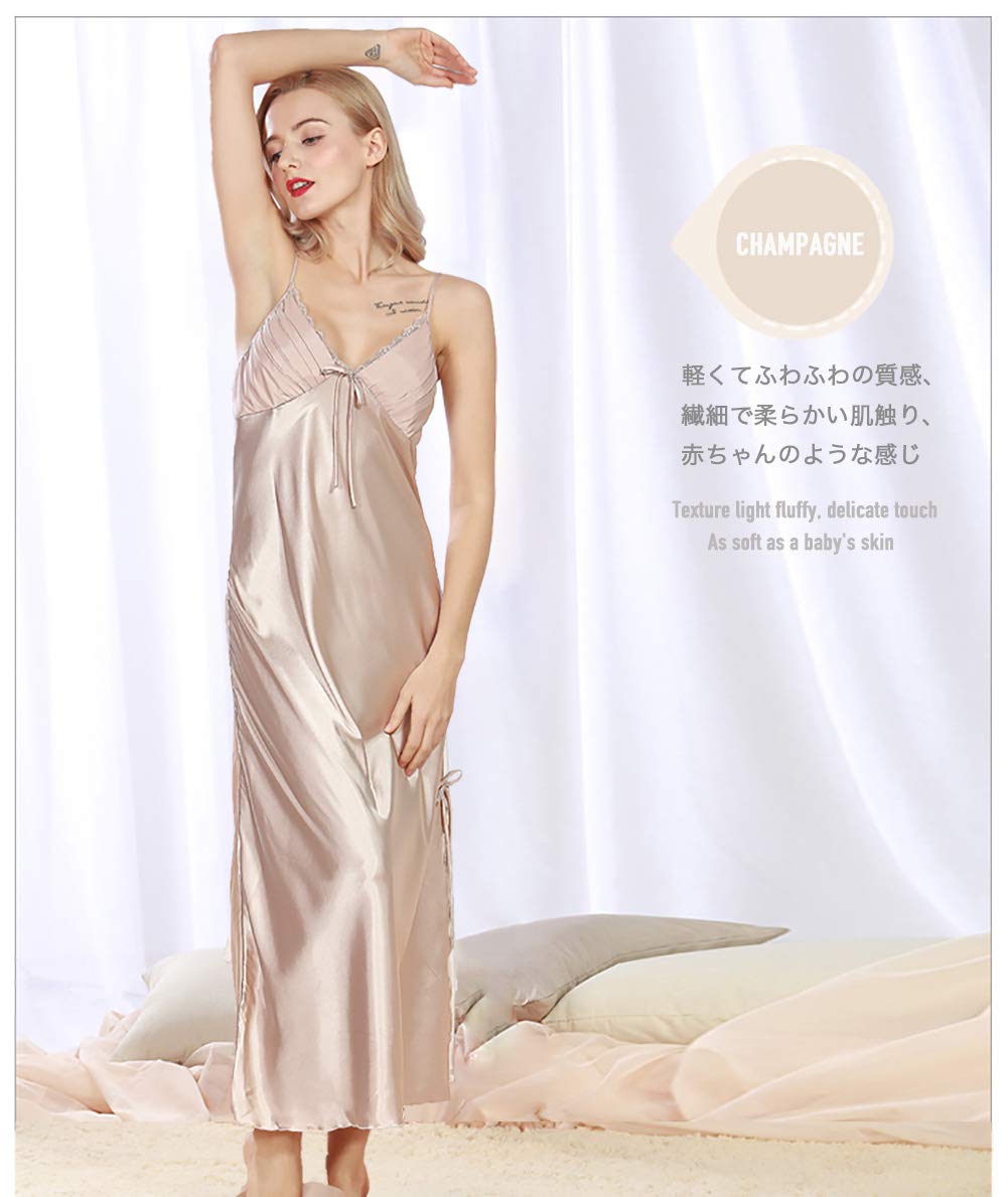 Women Silky full Slips Sexy Lingerie V Neck Negligee Satin Long Slip Pajamas Sexy Nightwear
