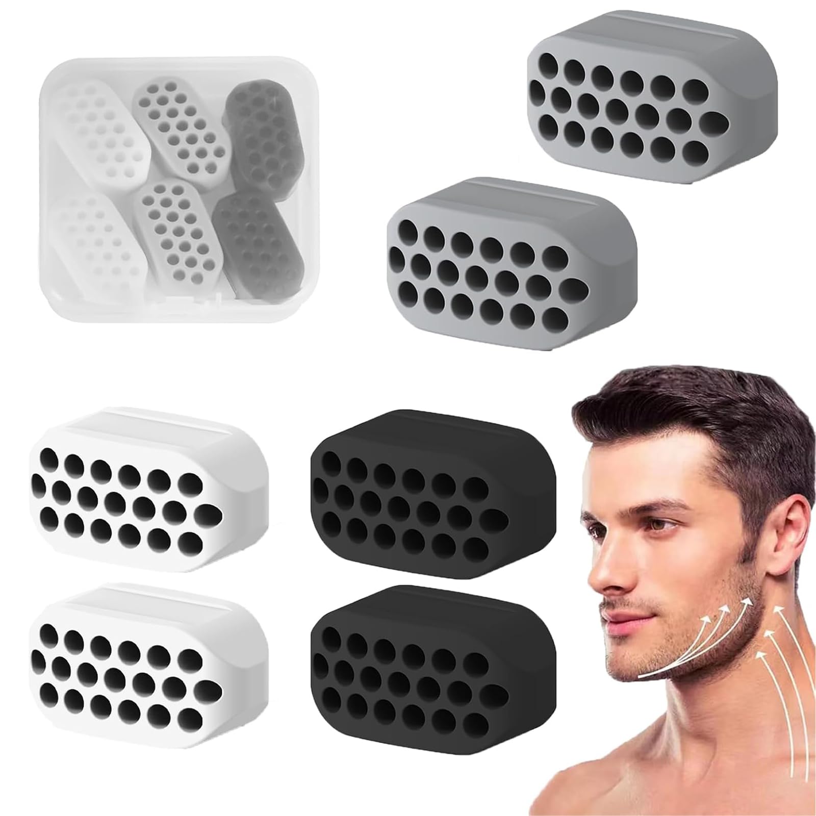 MEETTIKEYPack of 6 Jaw Trainer, Jaw Gum Trainer, Jaw Trainer Device, Chewing Gum, Bodybuilding Jaw for Strengthening and Tightening the Jaw and Neck, Women Men (with Box)