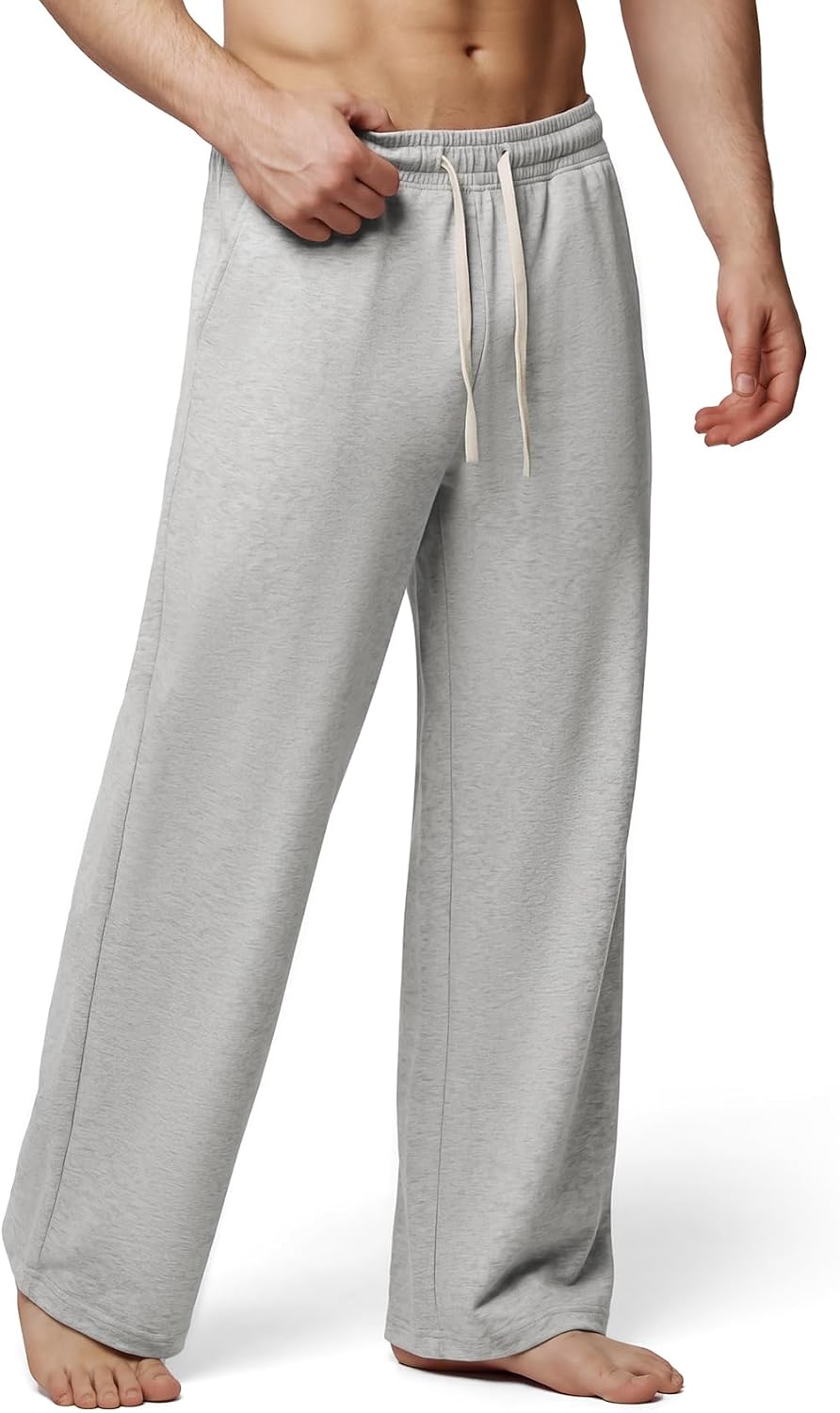 Men's Cotton Yoga Baggy Sweatpants Lounge Open Bottom Straight Leg Gym Workout Casual Lightweight Pants Pockets