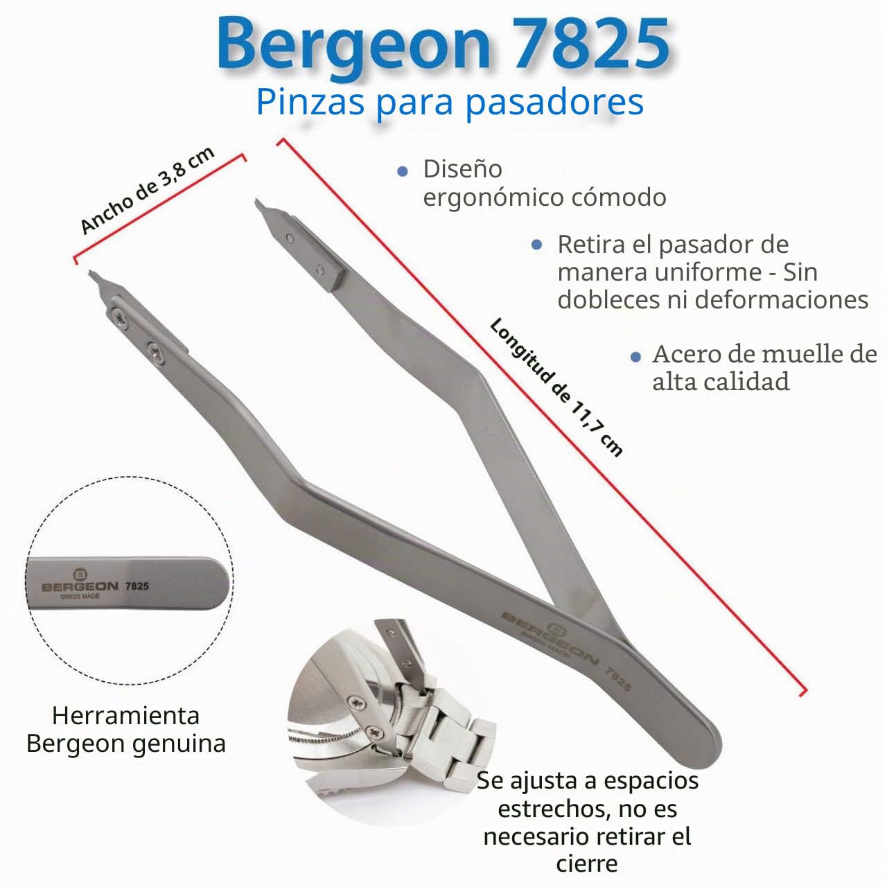 Bergeon 7825 Herramienta de montaje de extracción de lengüetas de pinza de resorte