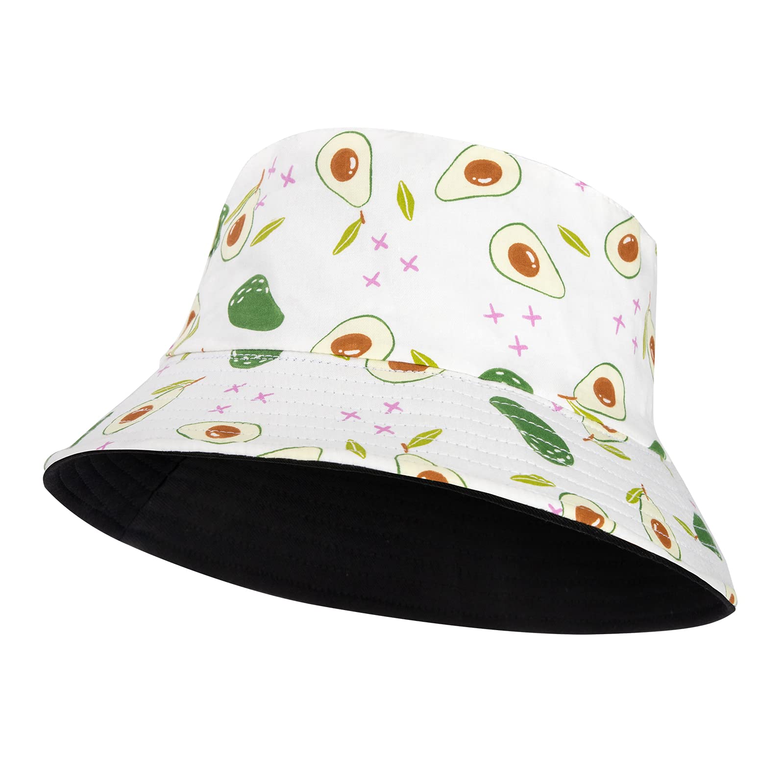 MoonSing Sombrero del Pescador Reversible Algodón Plegable, Mujer Hombre Funky Fruta Impresión Bucket Hat, Protección Solar Gorro de Playa Al Aire Libre Camping Viaje 56-58 cm