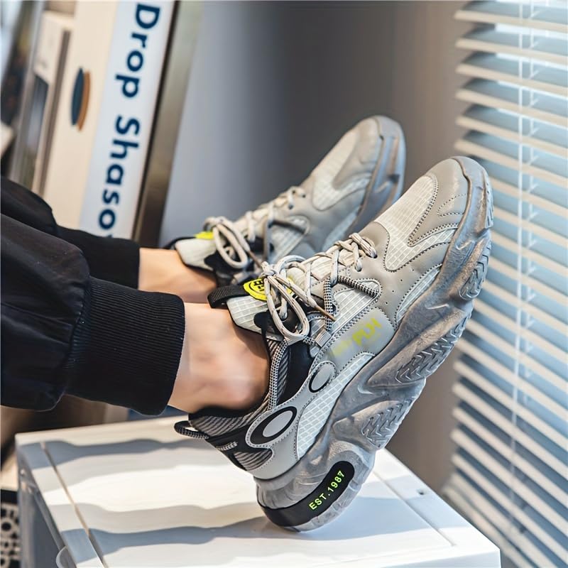 Men's Retro-Style Platform Sneakers, Fashionable and Comfortable lace-up Sports Shoes, Suitable for Men's Outdoor Activities.3