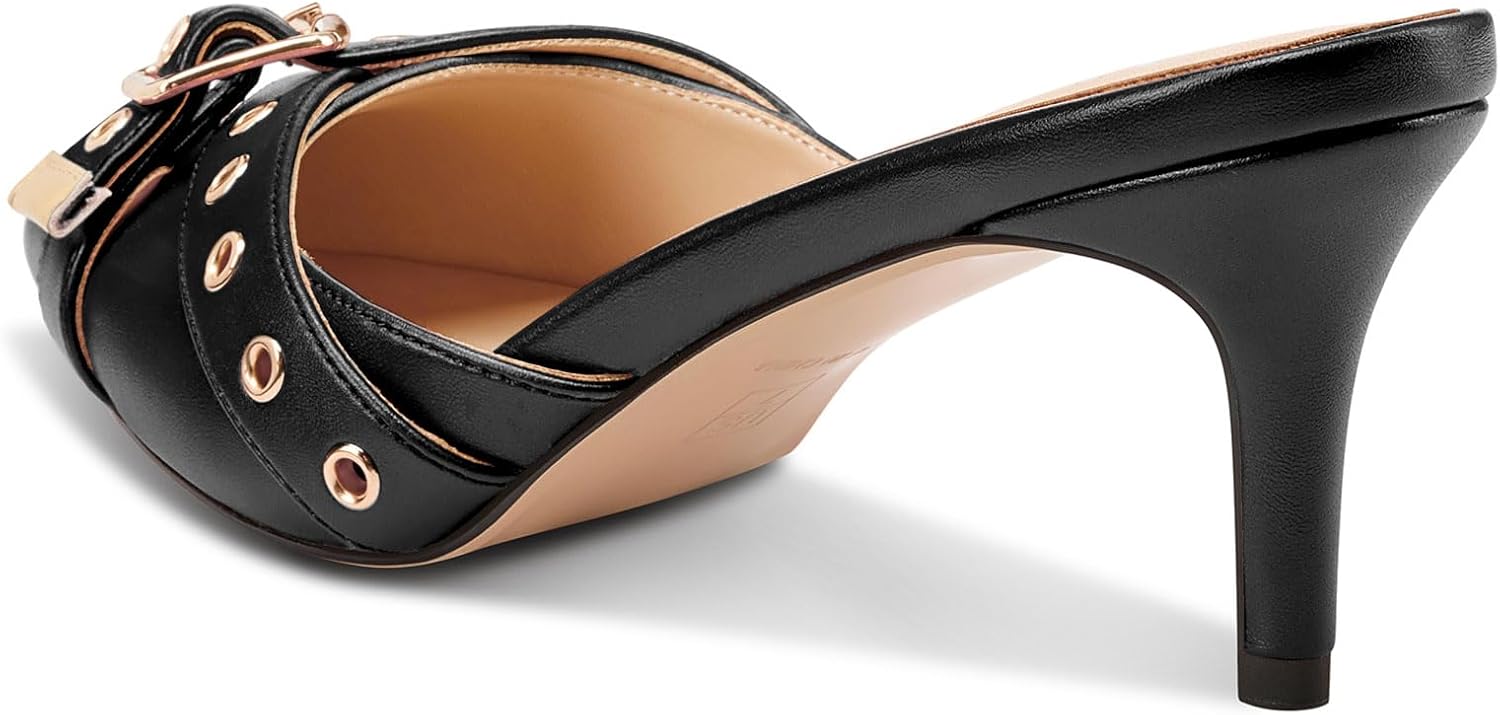 NobleOnly Kitten Heels for Women - Close Pointed Toe Mule Heels, Studded Slip On Party Dress Pumps, 2.6 Inches - Image 5