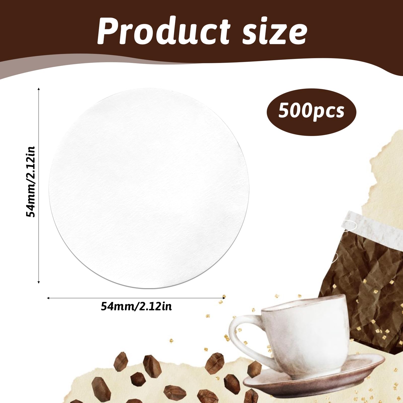 ElevateTech 500 Pcs Coffee Paper Filter for Espresso Coffee Maker, 54 mm Unbleached Replacement Espresso Coffee-Filters Pack Round Disposable Coffee-Filter Paper Compatible with Most Espressos Machine