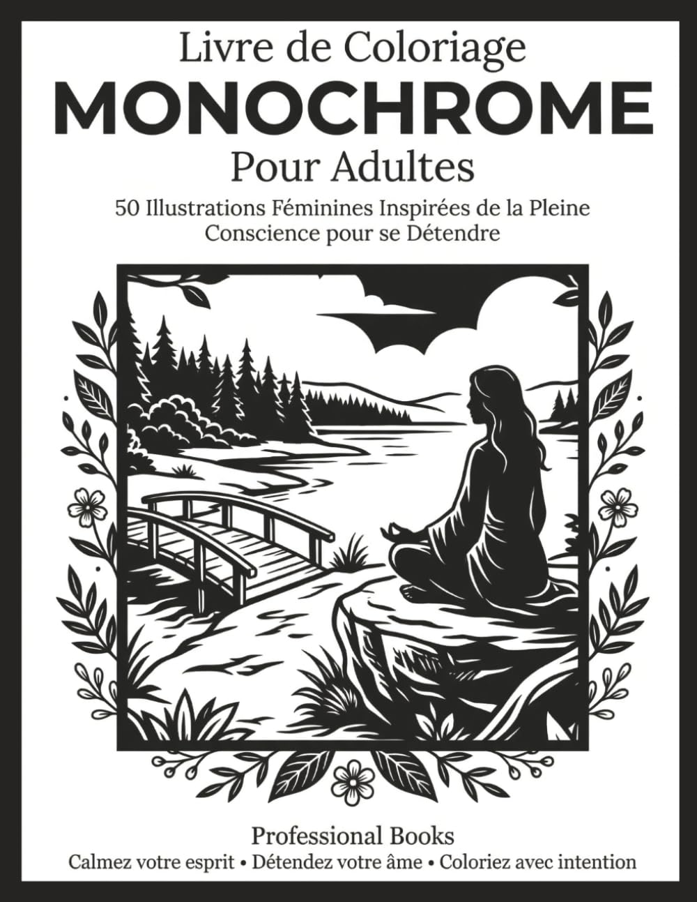 Livre de Coloriage Monochrome Pour Adultes: 50 Illustrations Féminines Inspirées de la Pleine Conscience pour se Détendre (Collection Monochrome Détente)