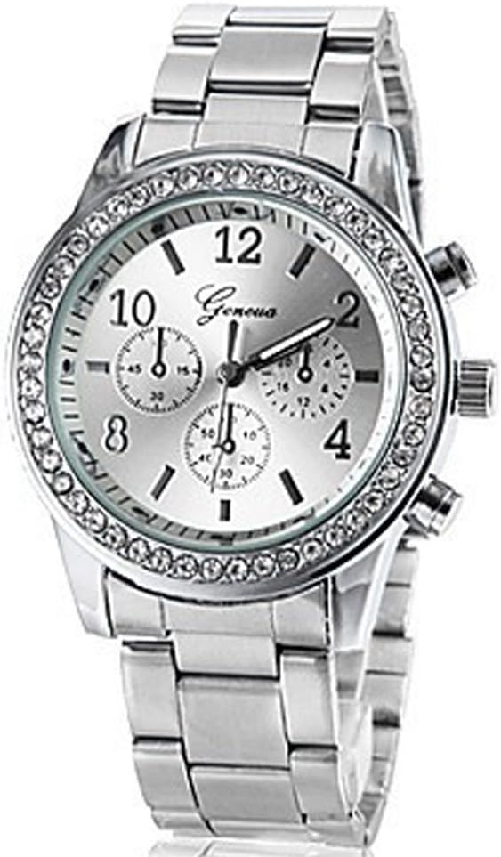 Women's Dress Diamond Rounded Geneva Steel Analog Fashion Wrist Watch