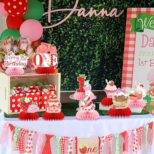 Image of Berry First Birthday Decor - 9PCS Sweet One Birthday Party Decorations Cute Strawberry 1st Birthday Decorations Berry First Birthday Party Table Centerpiece Decor Supplies Baby Girls