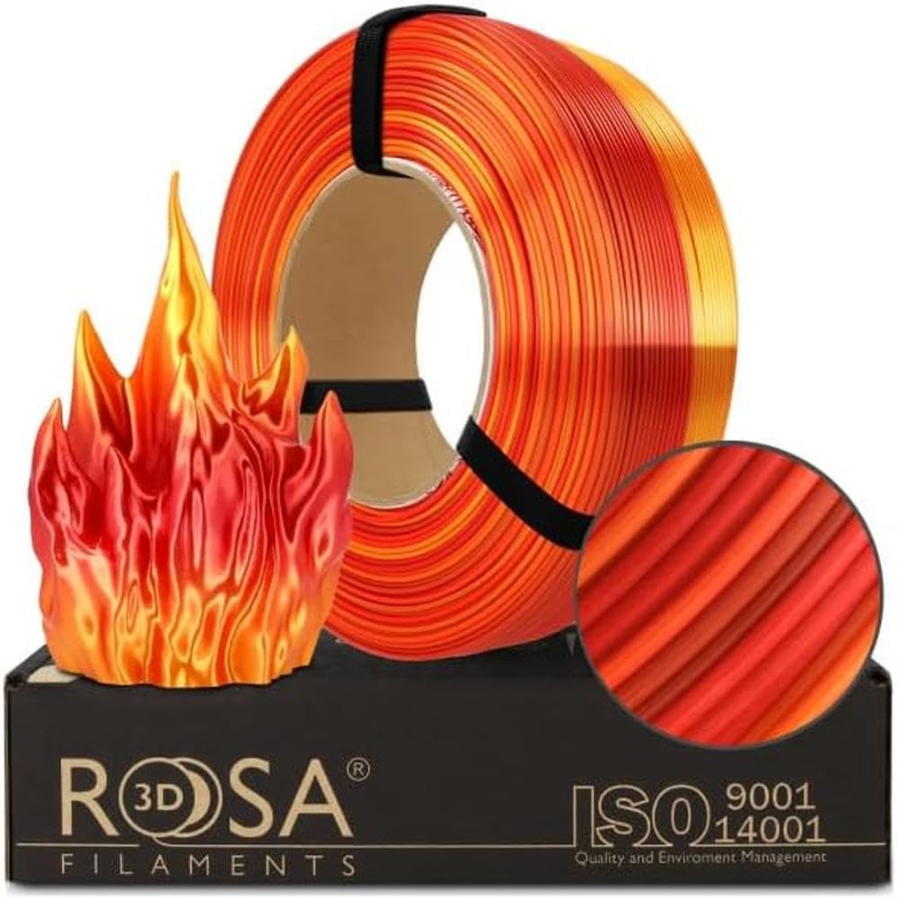ROSA3D PLA Filamento de seda multicolor 1,75 mm para impresora 3D, Recarga de fuego 1 kg