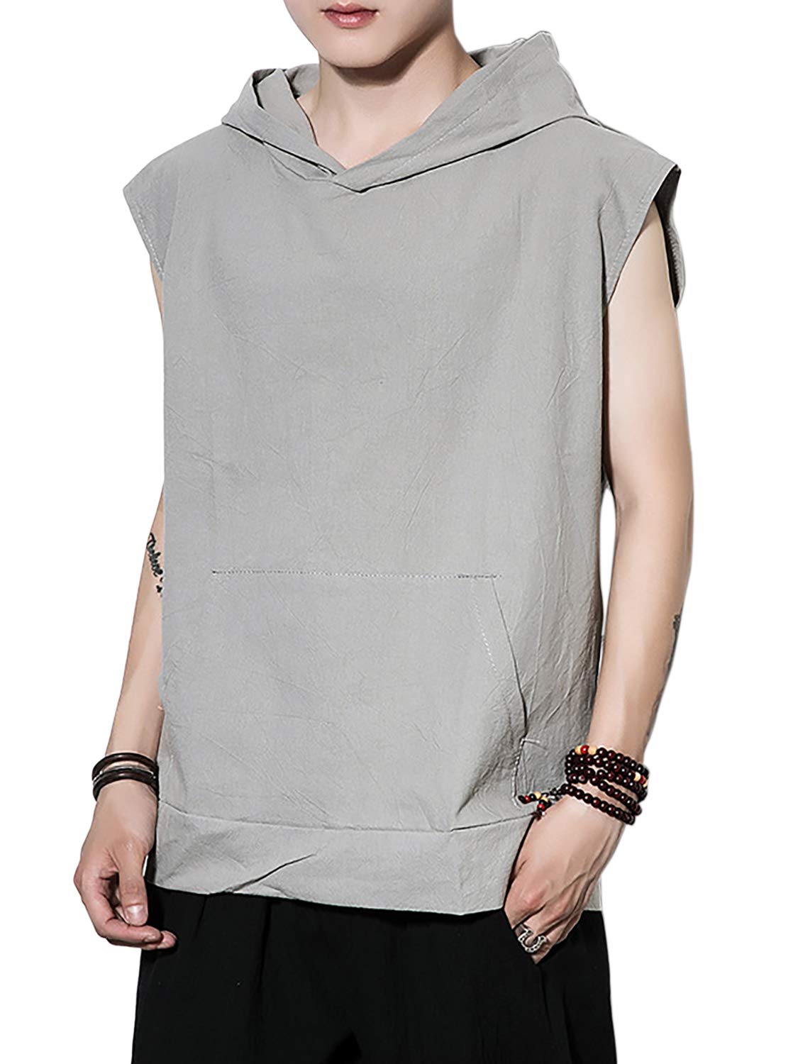 [Monissy] パーカーノースリーブ メンズ tシャツ 半袖 袖なし 薄手 夏パーカー 柄物 無地 プルオーバーパーカー おしゃれ サマー 夏