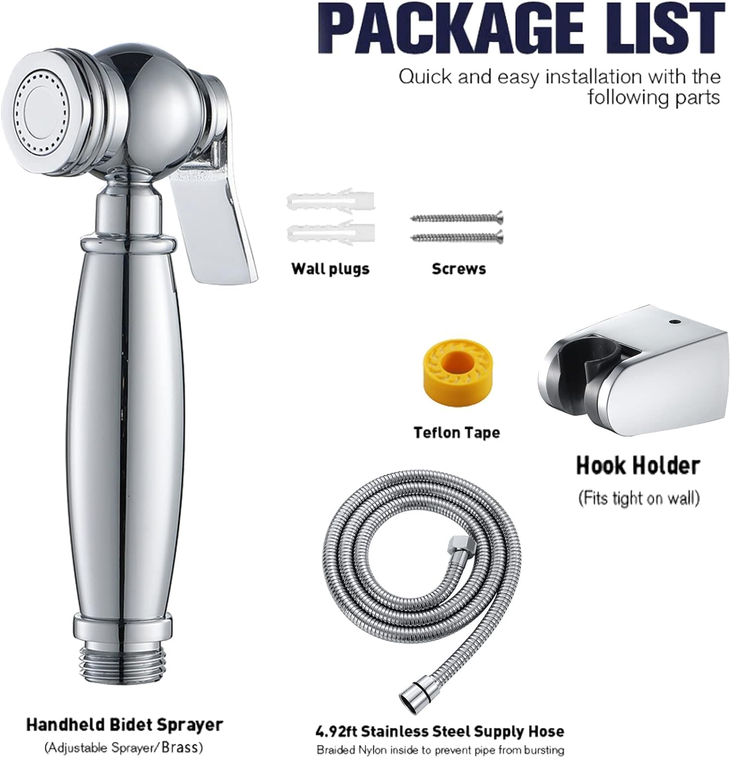 Toilet Shower Kit Brass Handheld Bidet Sprayer Hand Shower Bidet for Toilet Cleaning Pet Bathing Personal Hygiene Chrome — view 8