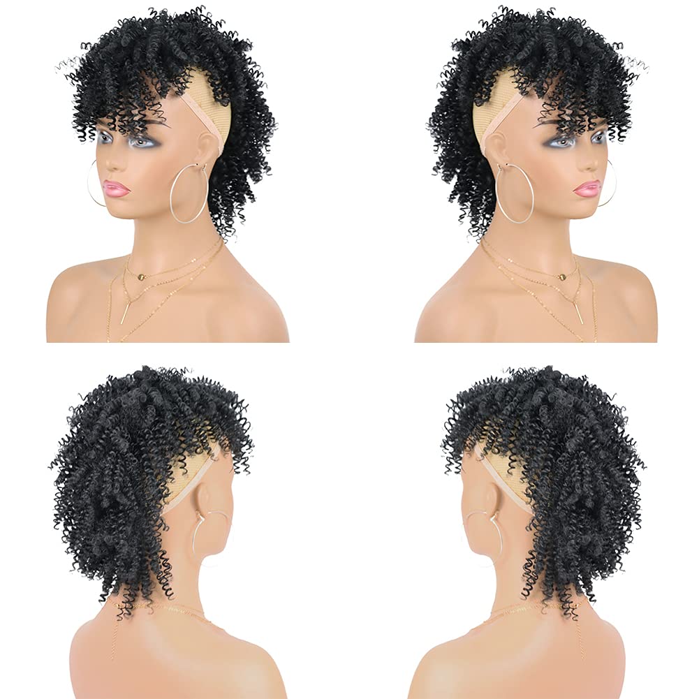 G&T Wig Afro High Puff Ponytail with Bangs Mohawk Wig for Women Glueless Wear and Go Wig Short Curly Synthetic Ponytails,Costume Cosplay Halloween Party Wig Wrap Updo Clip in Hair Extensions with Six Clips and Two Combs(1B)