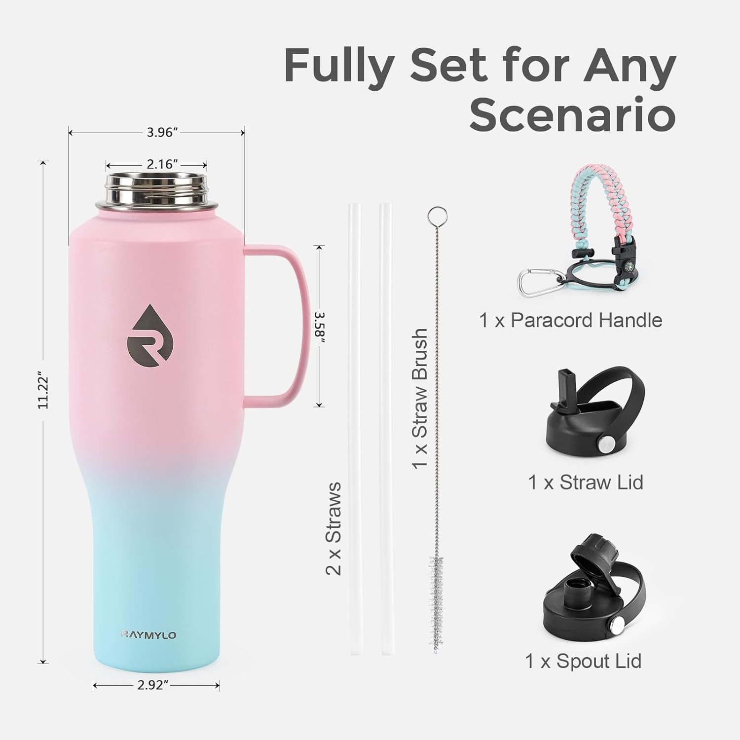 Insulated Water Bottle 40oz (Cold for 48 Hrs), Stainless Steel Water Bottle with Handle & Straw Lid & Paracord Handle, Triple Wall Vacuum Leakproof Travel Flask, Fit in Any Car Cup Holder - Image 7