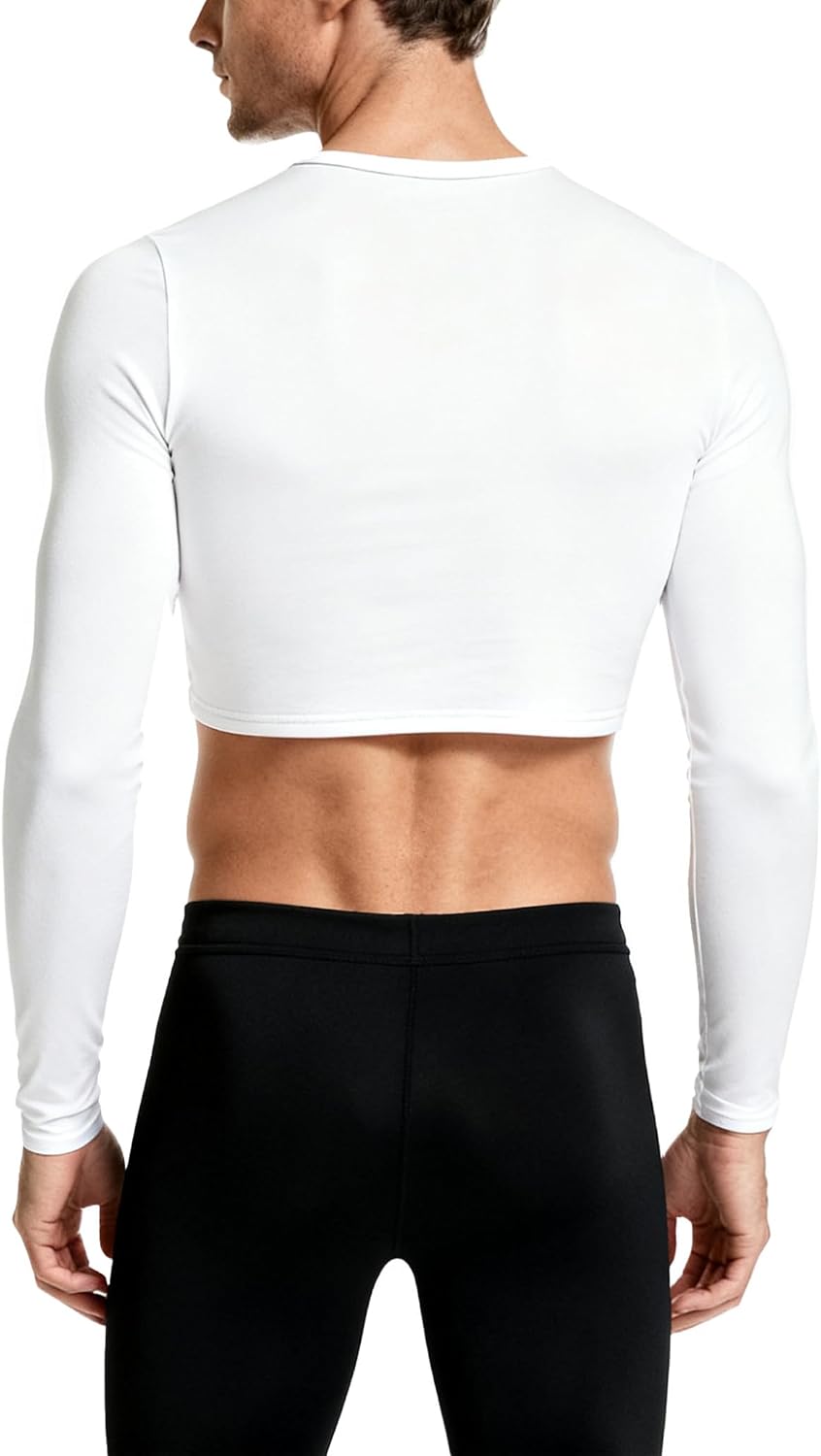 Jelory Men's Crop Top Muscle Bodybuilding Long Sleeve Shirts Yoga Shirts Midriff Baring Tops Short