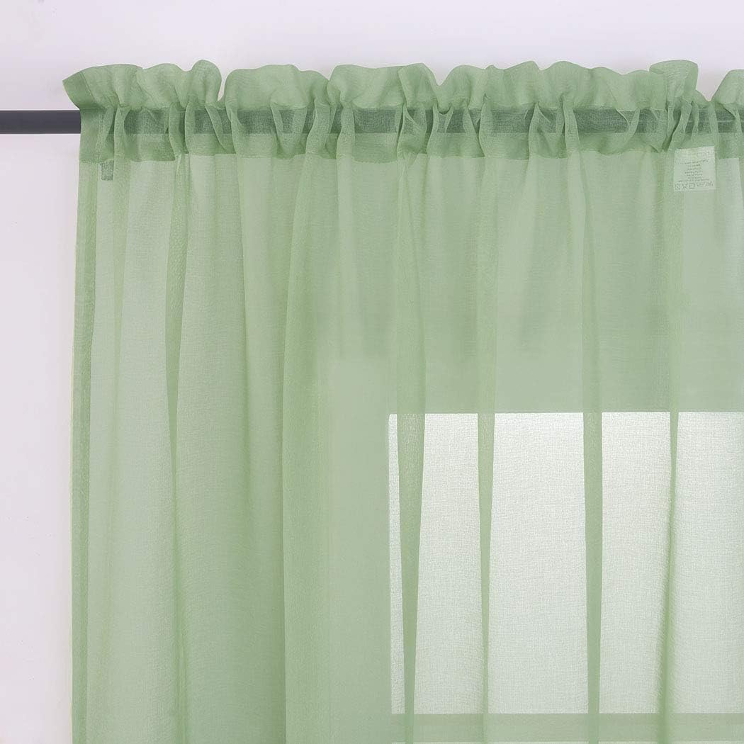 MYSTIC-HOME Sage Green Sheer Curtains 84 Inches Long, Rod Pocket Sheer Drapes Bedroom, 2 Panels - Image 3