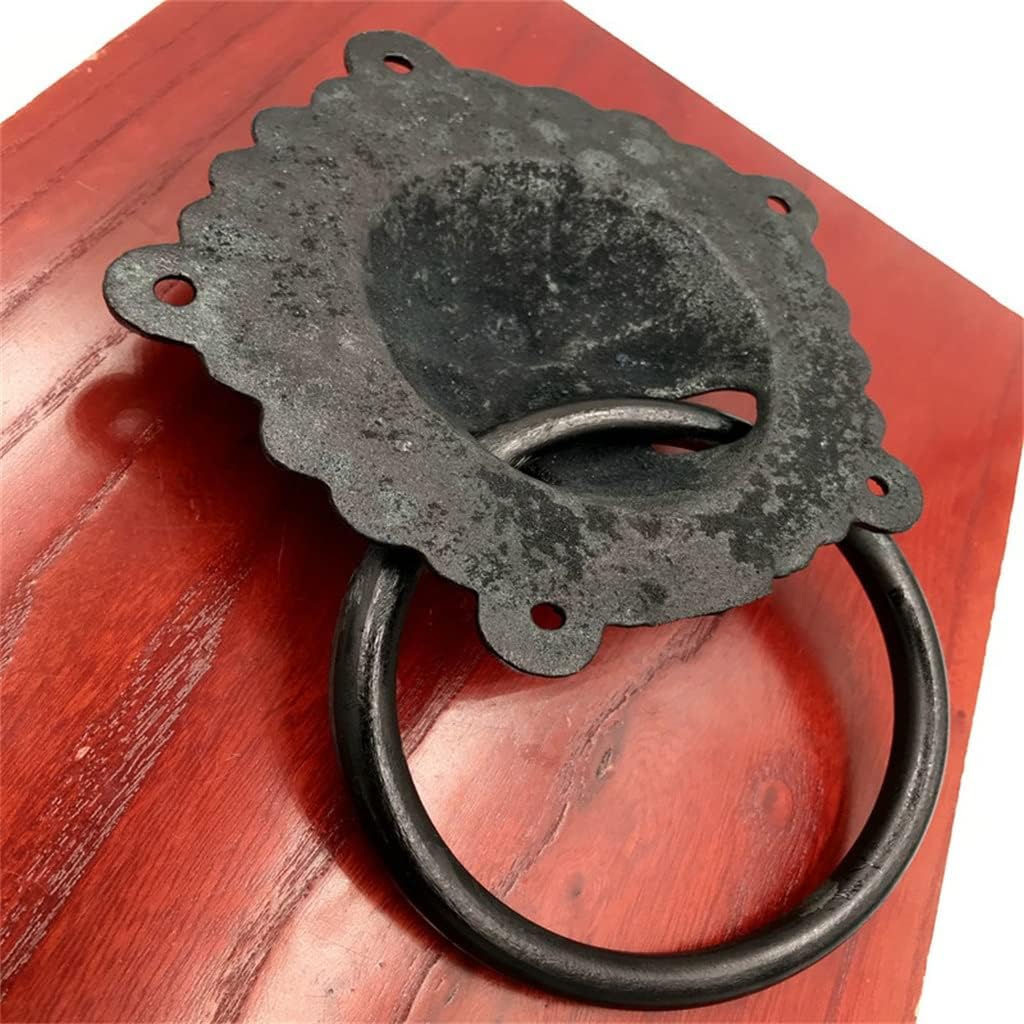 Antique Wooden Door Handle Knockers Lion Head Pulls Handles Cast Iron Black Ring Handle Knobs (Color : Blue, Size : 15cm)