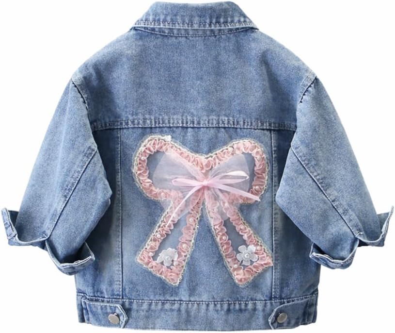 Girls Denim Jacket,Toddler Girl 3pc Outfit Pink Top- Bubble Shorts, Little Girls Spring Summer.