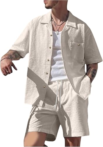 RoseSeek Men's Summer 2 Piece Outfits Short Sleeve Matching Shirt and Shorts Set