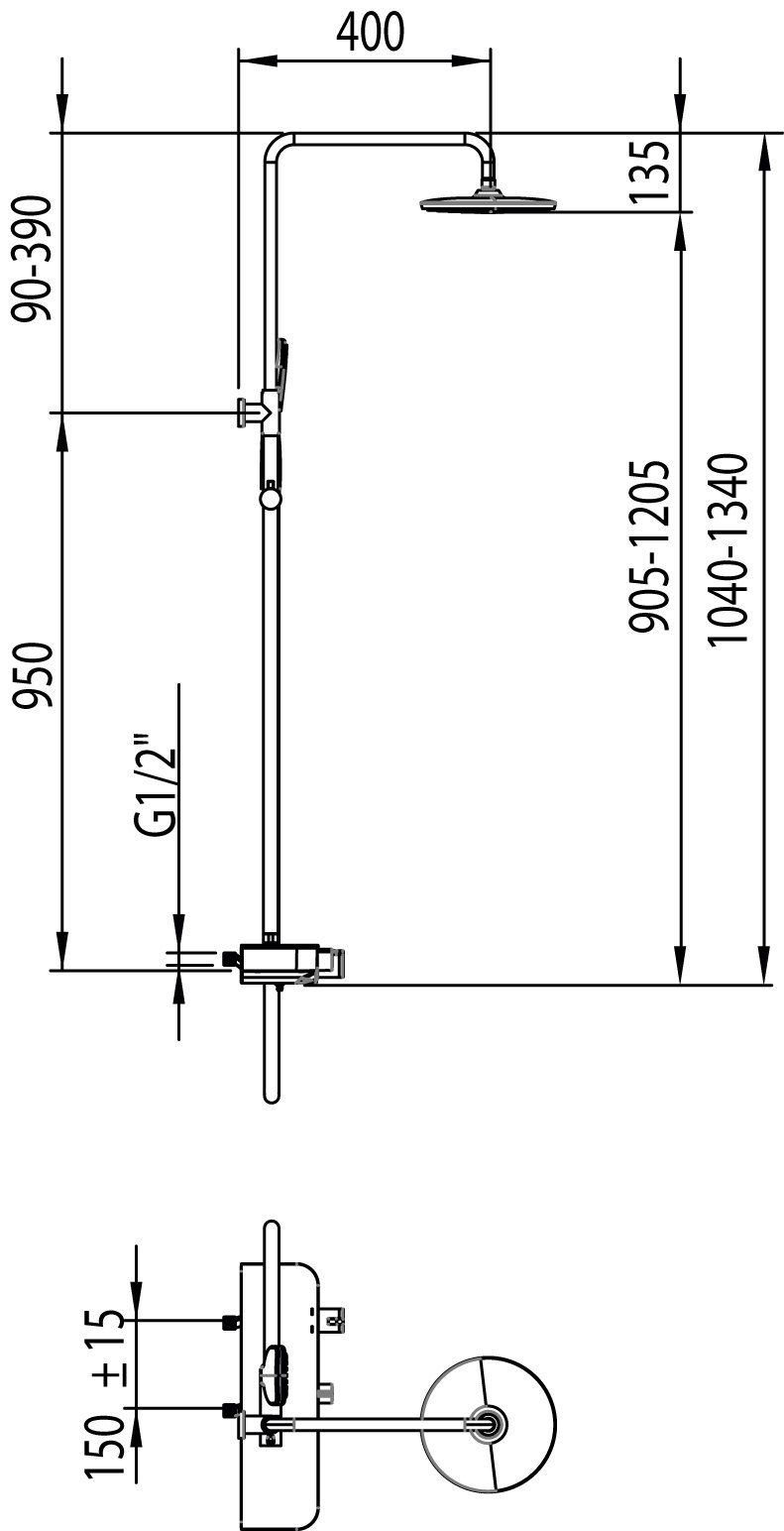 Nine Elegance - Columna ducha extensible termostática, incluye rociador, teléfono, flexo y soporte a pared