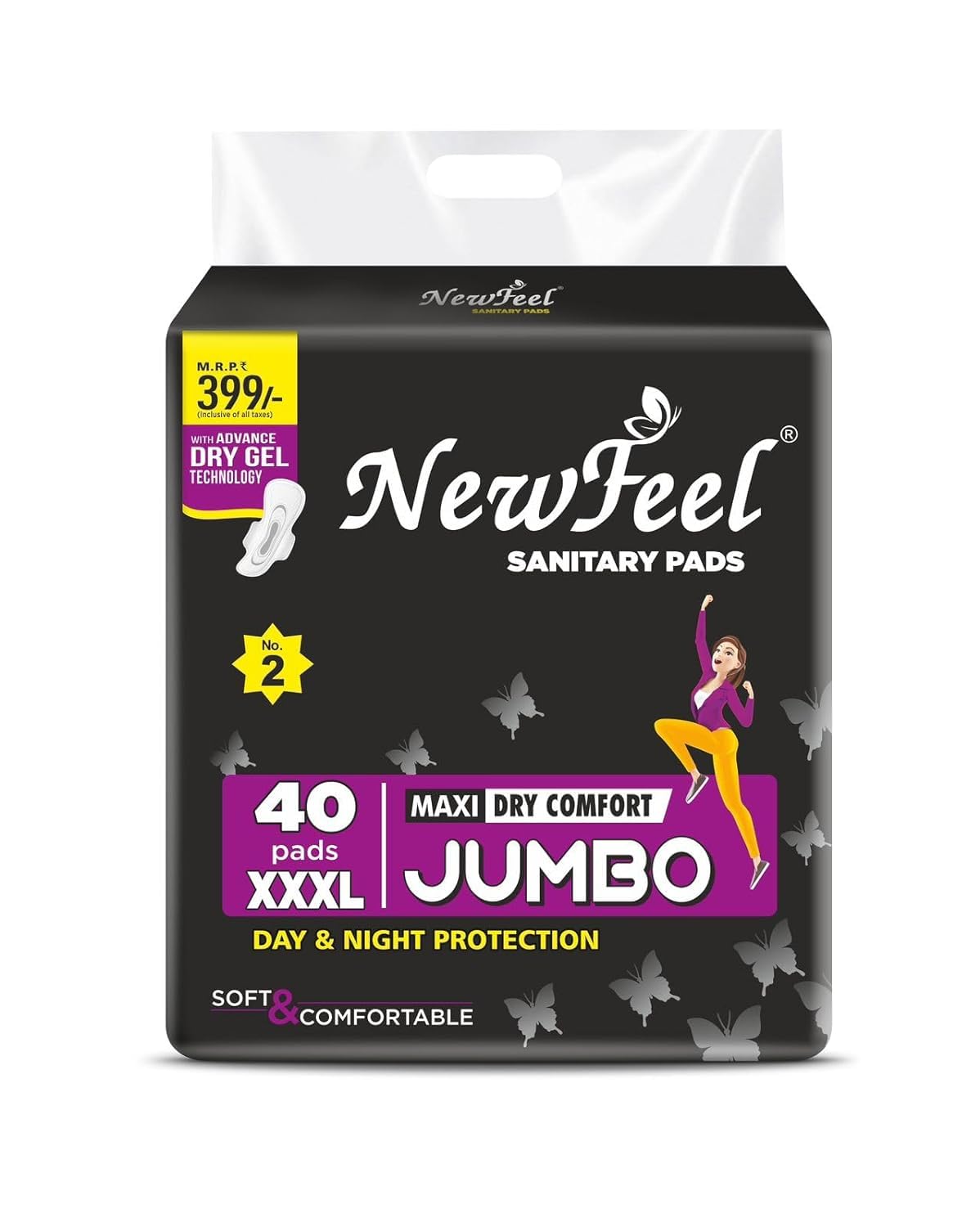 NewFeel Premium Cottony Soft Sanitary Pads - LeakLock Tech, Odor Control, Day Night Protection