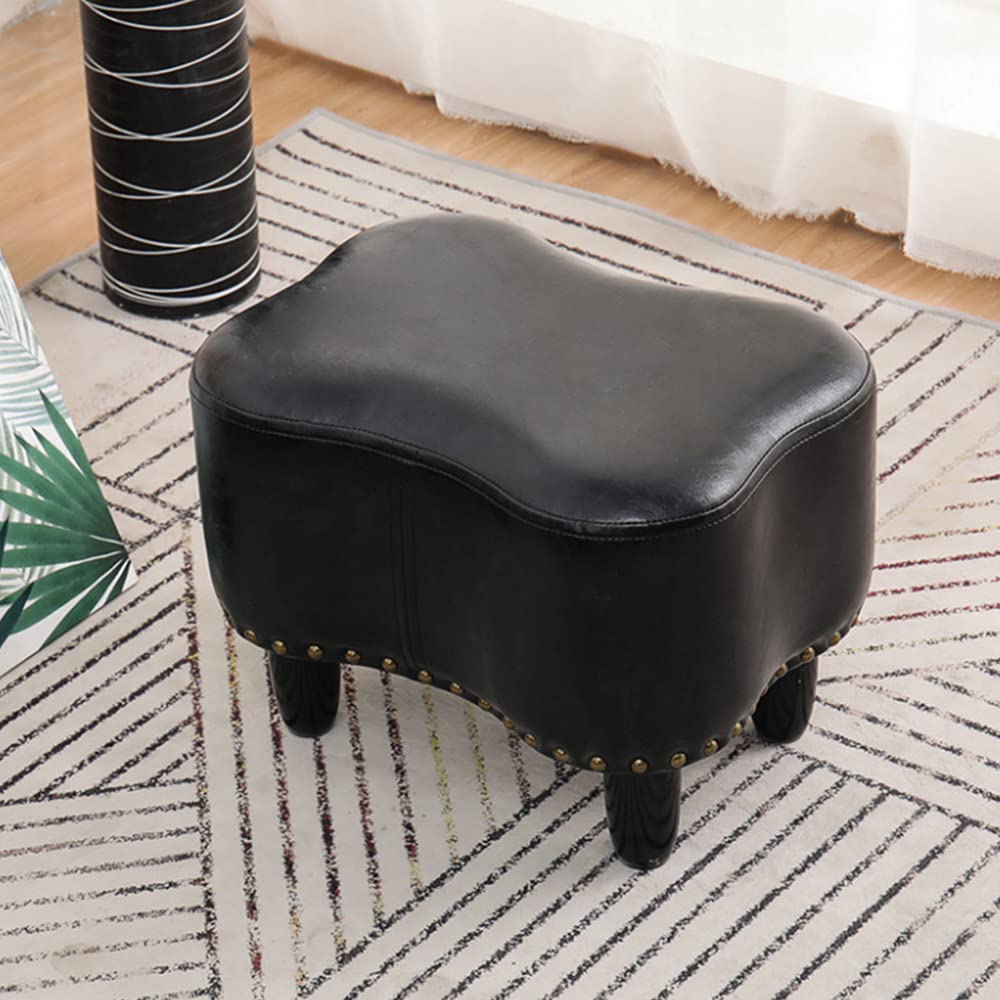 Tabouret repose-pieds ottoman en cuir noir pour salon