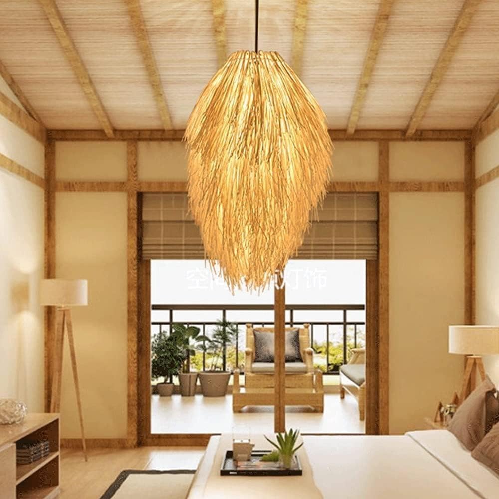 Generico LAUMZX Lampadario a sospensione in bambù europeo in rattan intrecciato a mano E27 Lampada a creativa a soffitto for ristorante Bar Sala da tè pranzo