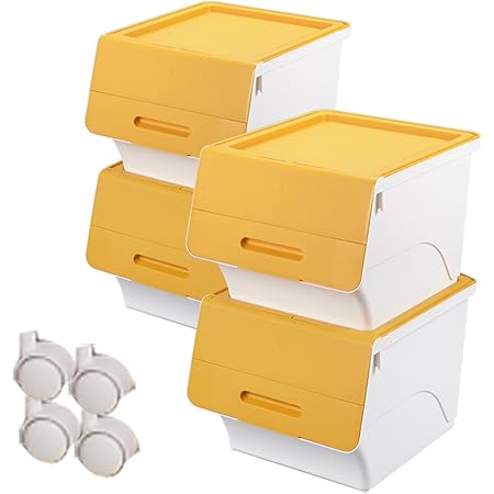 Amazon Co Jp サンカ 日本製 収納ボックス ふた付き 3個組 レギュラー 深型 Froq フロック キャスター付き 積み重ねok オープン時ふた固定可能 幅38 5 奥行46 高さ31cm 完成品 サンドイエロー Fr 30sye 3 C ホーム キッチン
