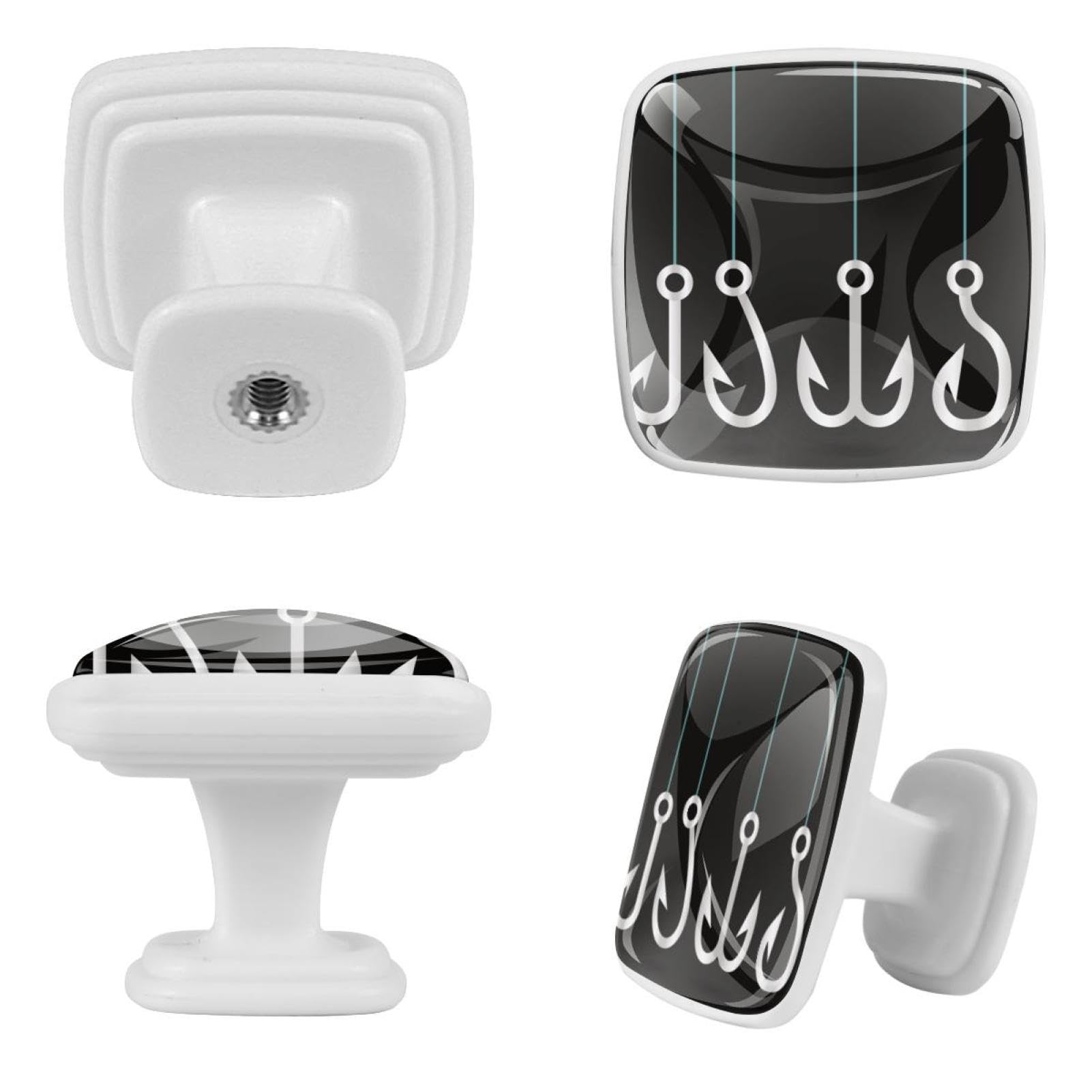 Cassetto quadrato moderno con viti (12 pz) nero e bianco modello gancio da pesca