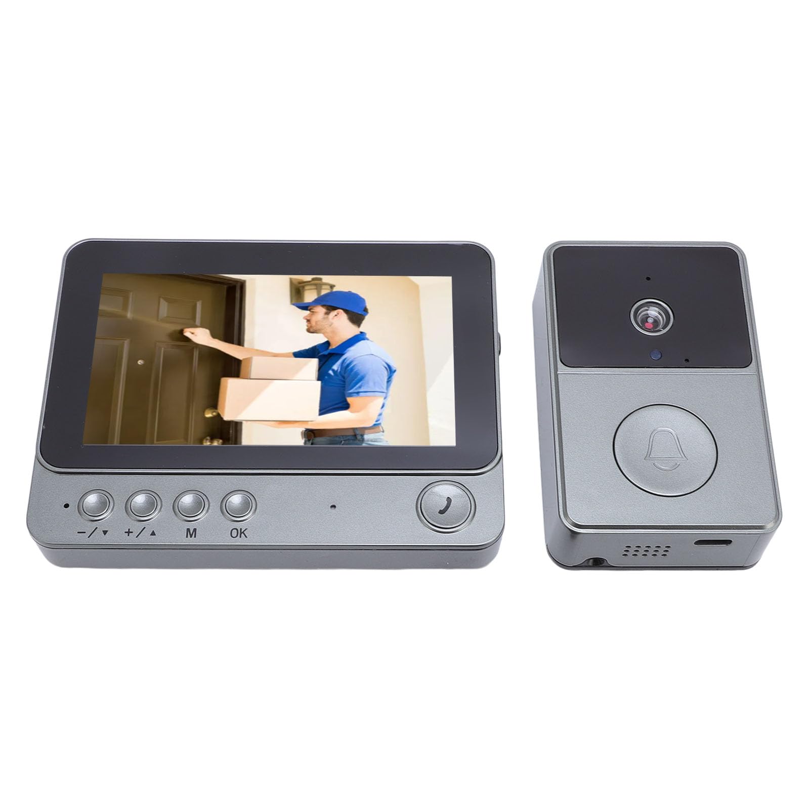 YWBL-WH de Intercomunicación con Timbre con Vídeo, Cámara de Timbre Inalámbrica 2,4G con Pantalla, Batería Recargable de Audio Dúplex para Seguridad en el Hogar, Monitoreo de Entrada