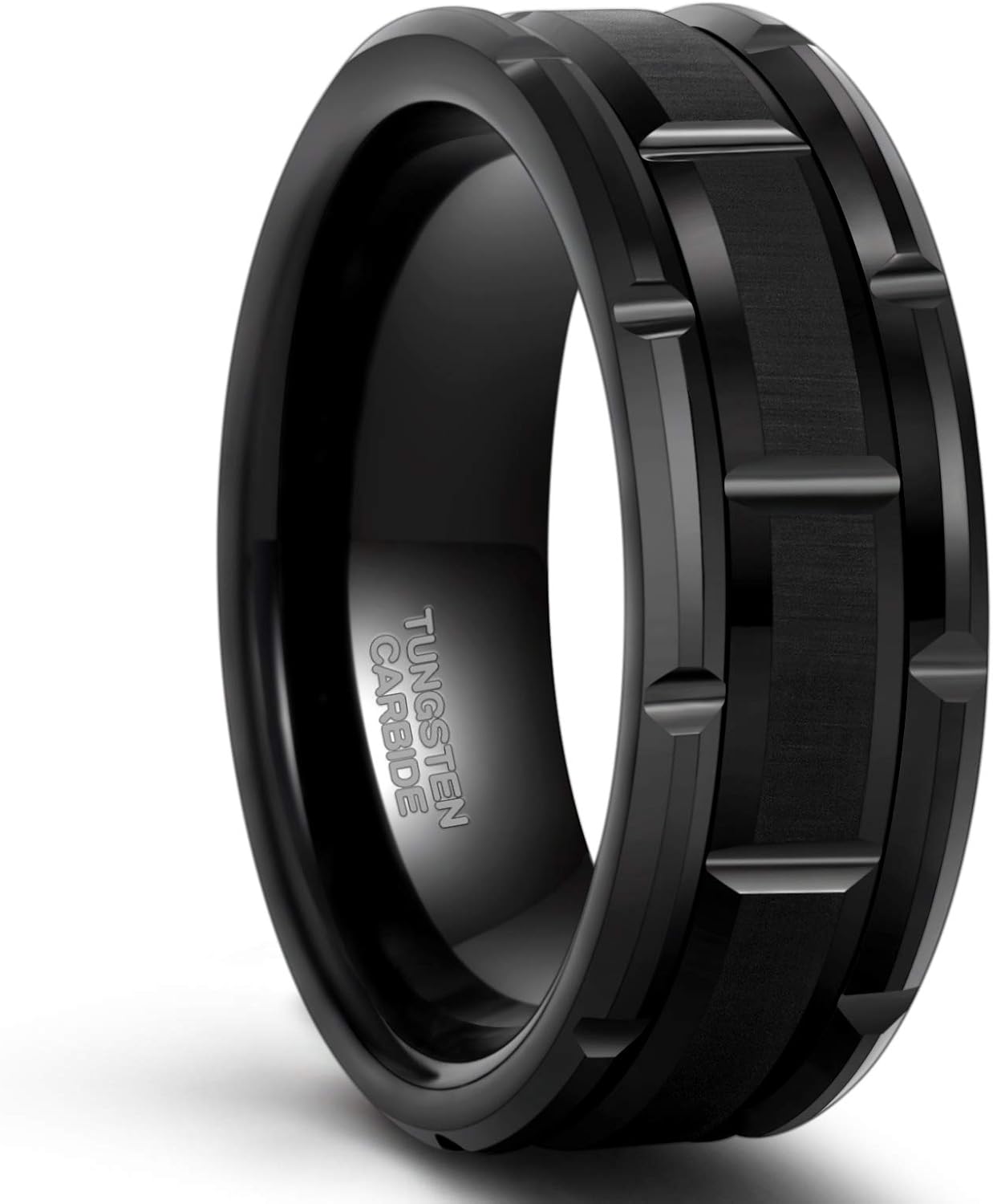 TRUMIUM 8mm Mens Tungsten Wedding Bands Brick Pattern Matte Finished Tungsten Carbied Rings Comfort Fit Size 7-13 - Image 2